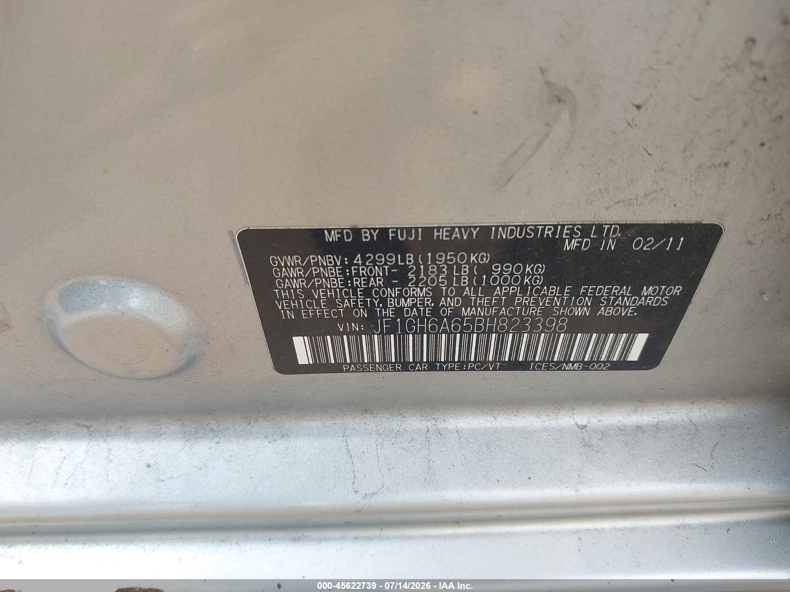 2011 Subaru Impreza 2.5i Silver vin: JF1GH6A65BH823398