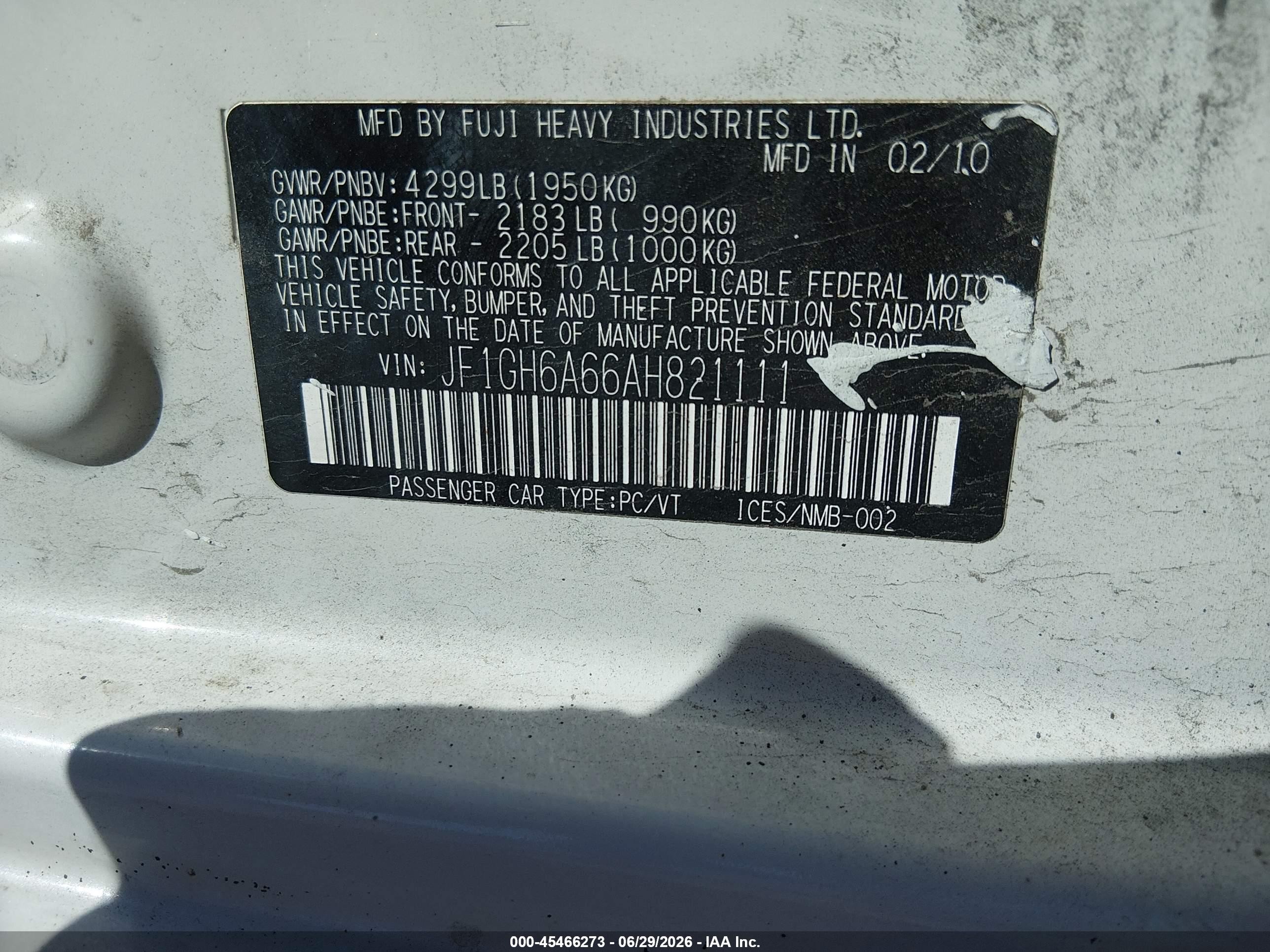 2010 Subaru Impreza 2.5i White vin: JF1GH6A66AH821111