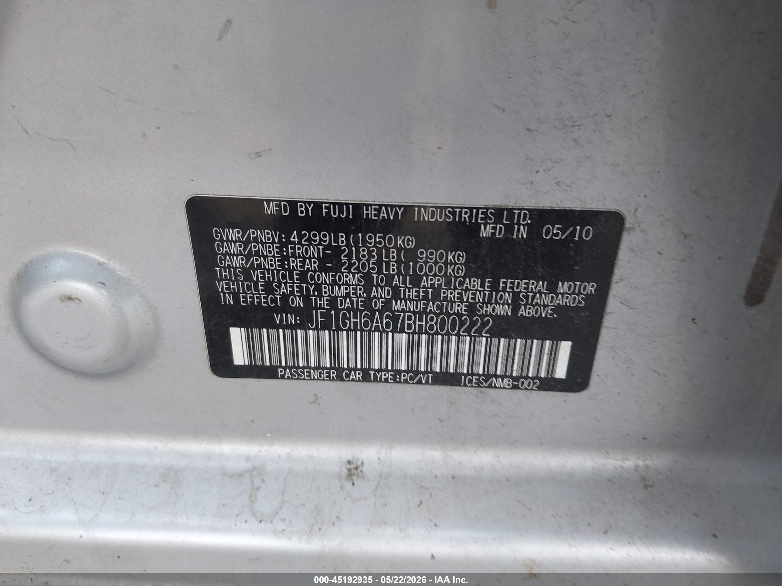 2011 Subaru Impreza 2.5i Silver vin: JF1GH6A67BH800222