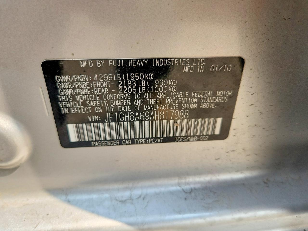 2010 Subaru Impreza 2.5i Silver vin: JF1GH6A69AH817988