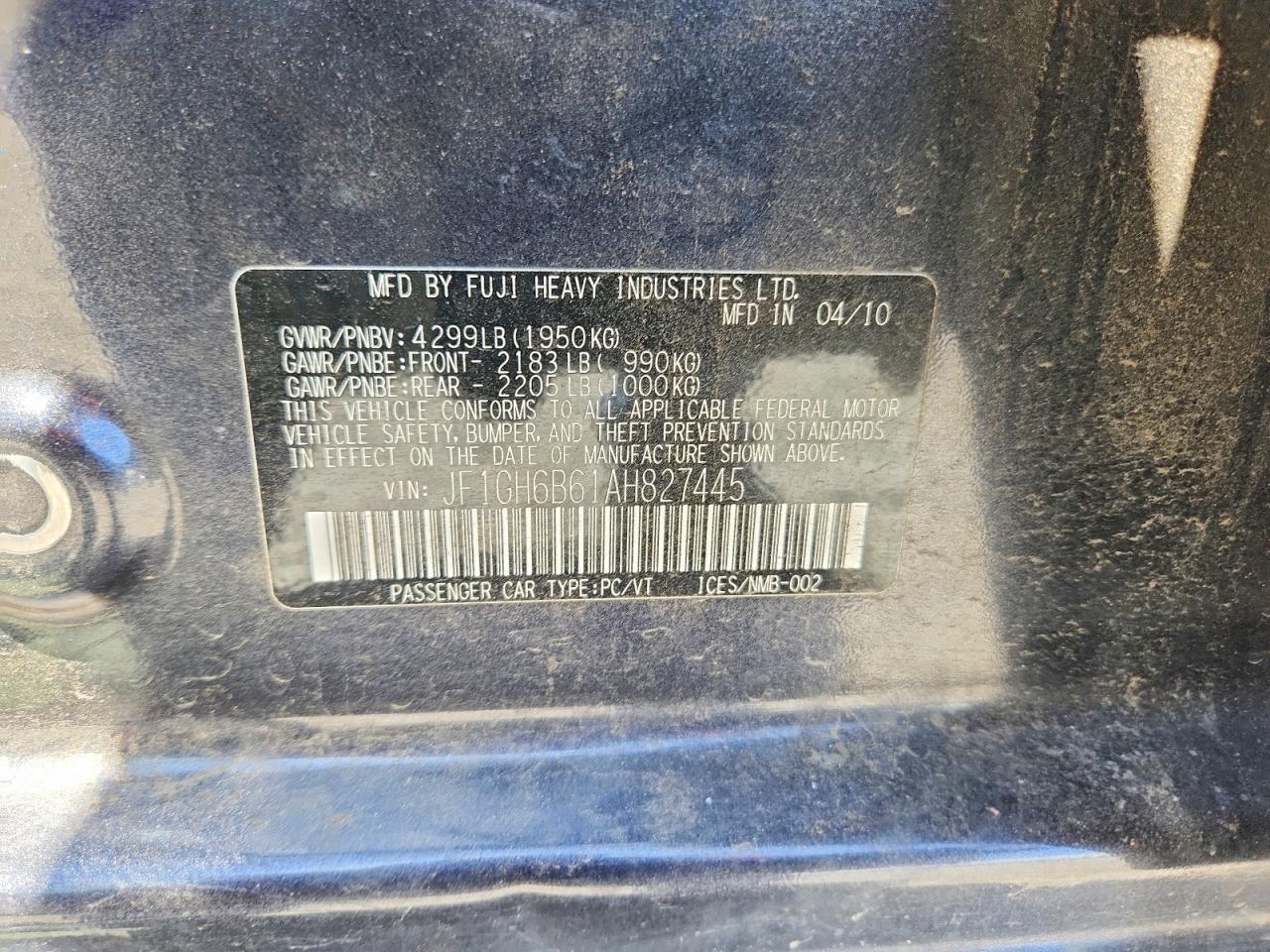 2010 Subaru Impreza 2.5i Premium Charcoal vin: JF1GH6B61AH827445