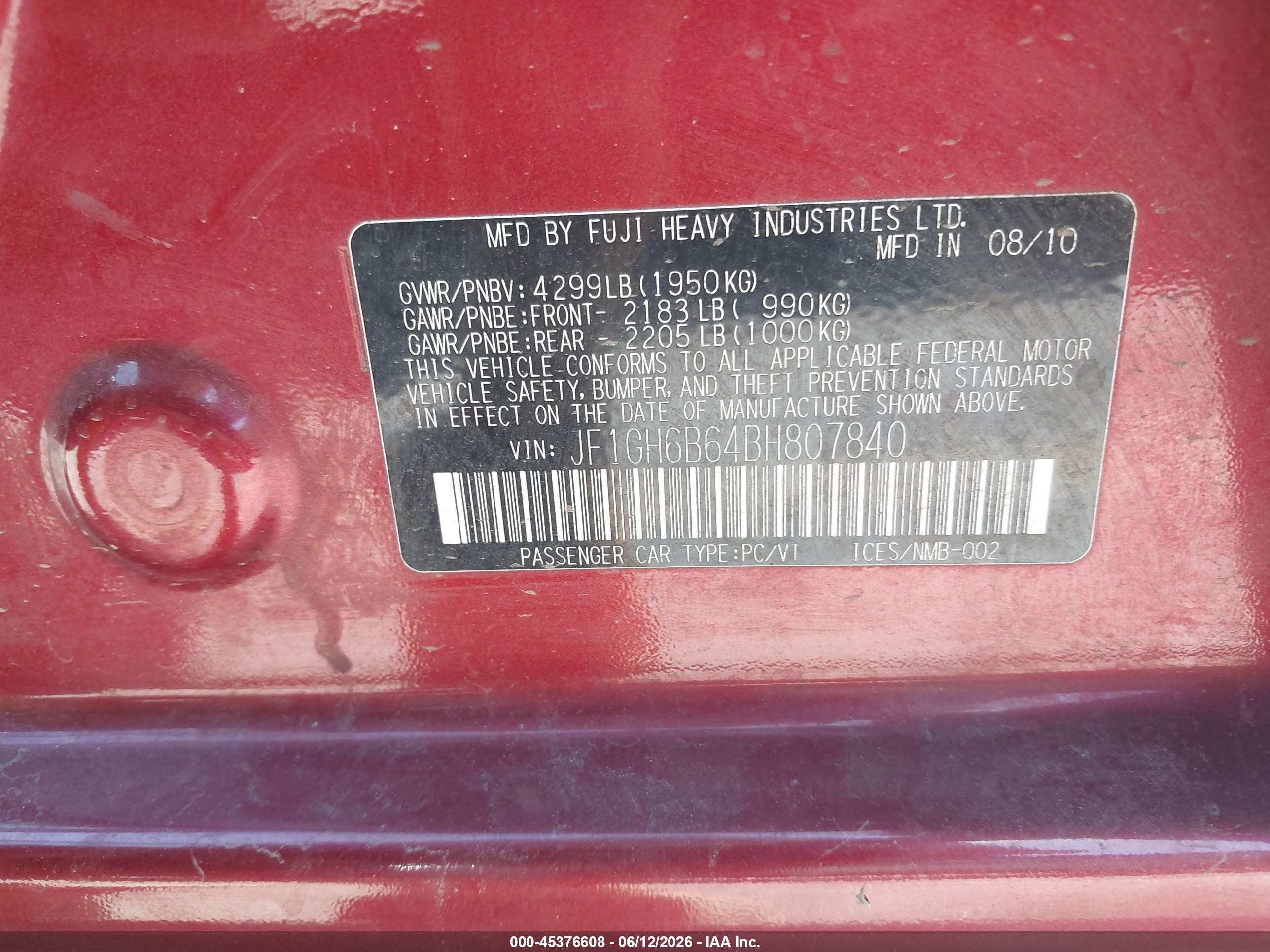 2011 Subaru Impreza 2.5i Premium Красный vin: JF1GH6B64BH807840
