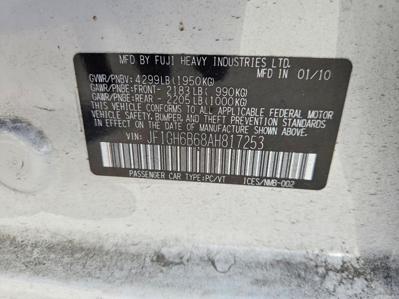 2010 Subaru Impreza 2.5i Premium Белый vin: JF1GH6B68AH817253