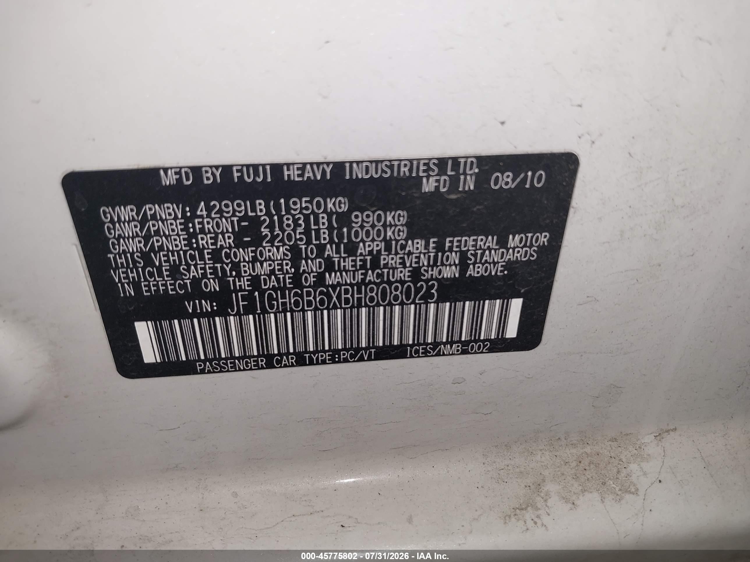 2011 Subaru Impreza 2.5i Premium White vin: JF1GH6B6XBH808023