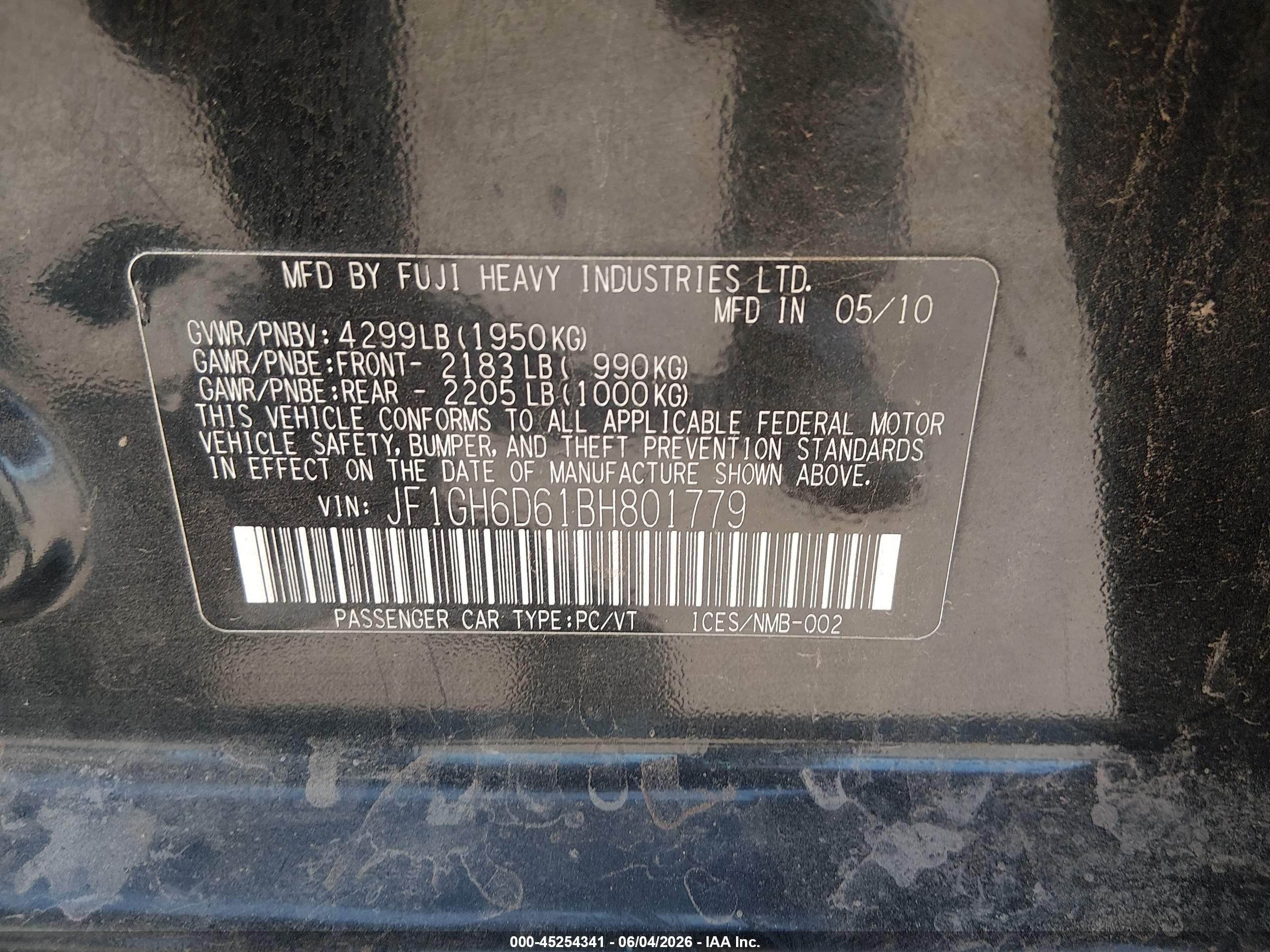 2011 Subaru Impreza Outback Sport   Black vin: JF1GH6D61BH801779