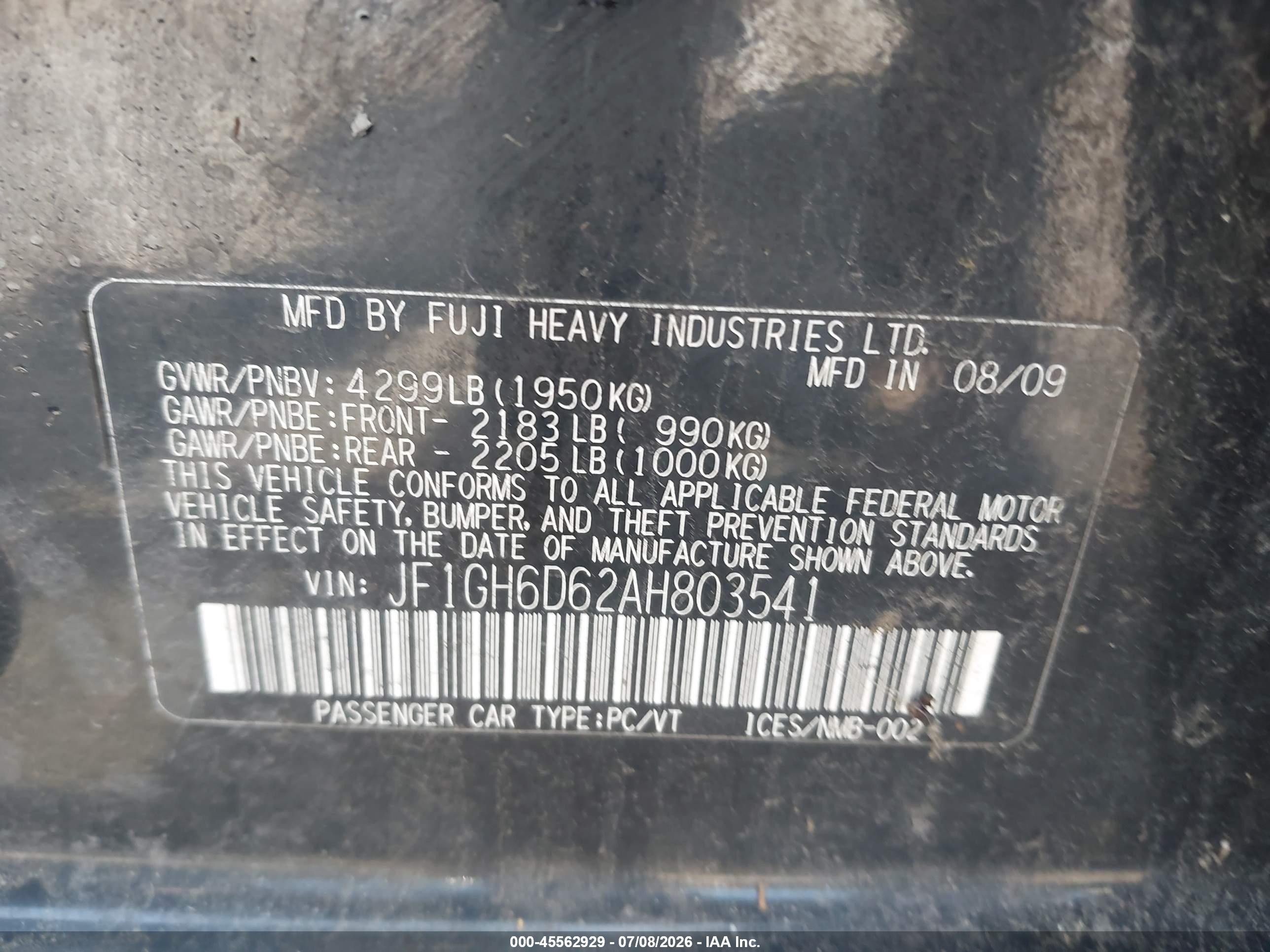 2010 Subaru Impreza Outback Sport   Black vin: JF1GH6D62AH803541