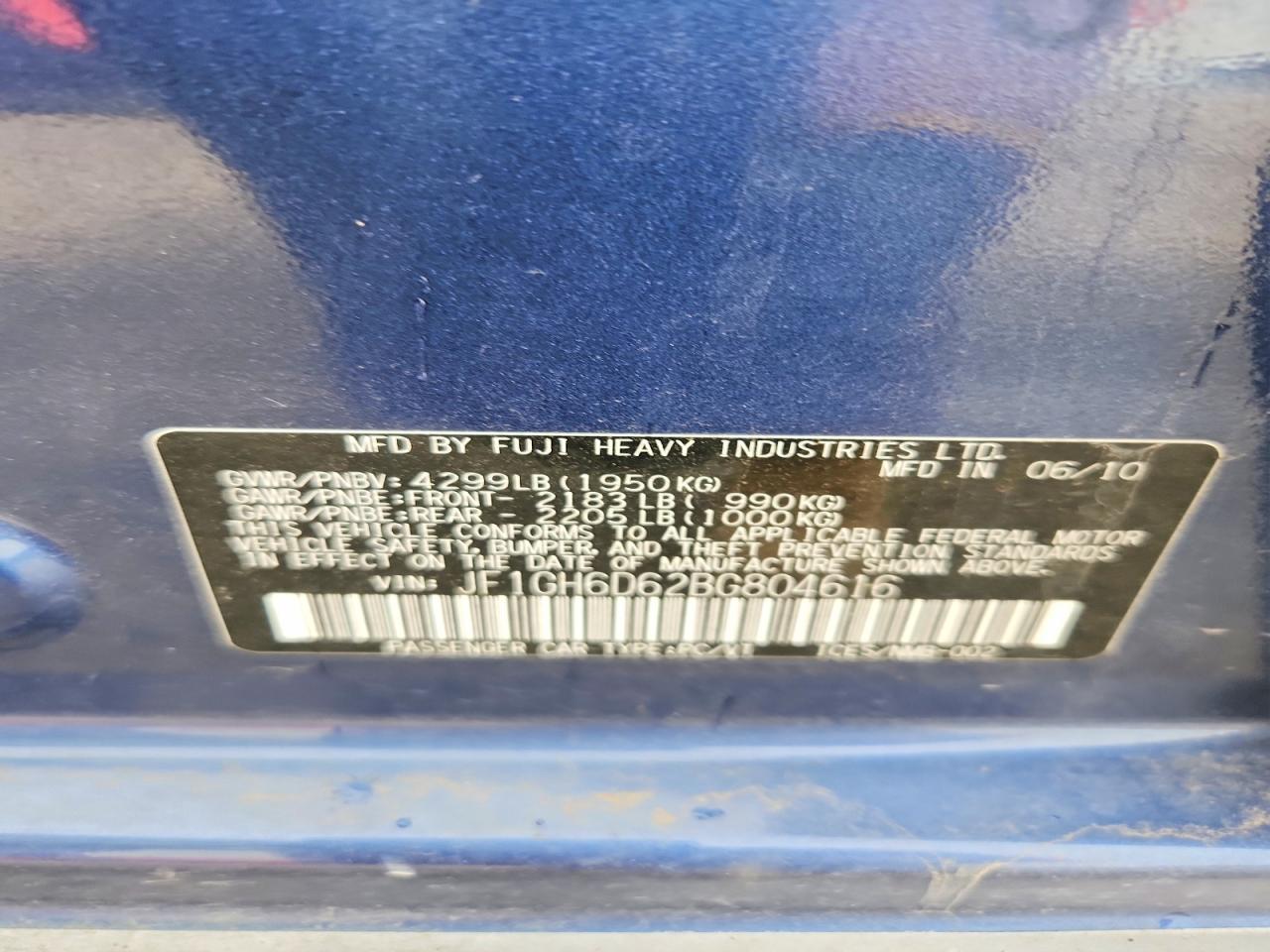 2011 Subaru Impreza Outback Sport Blue vin: JF1GH6D62BG804616