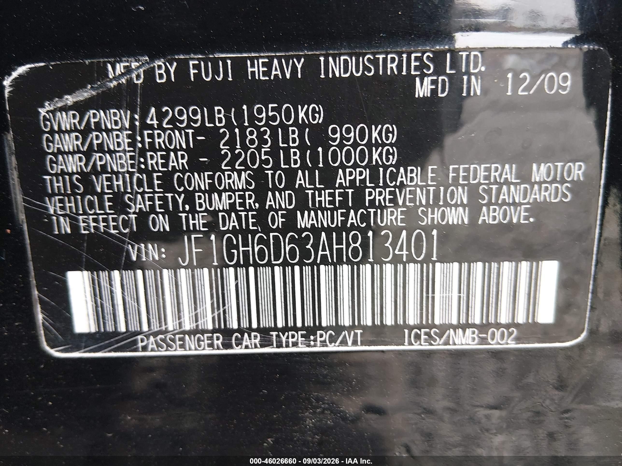 2010 Subaru Impreza Outback Sport   Черный vin: JF1GH6D63AH813401
