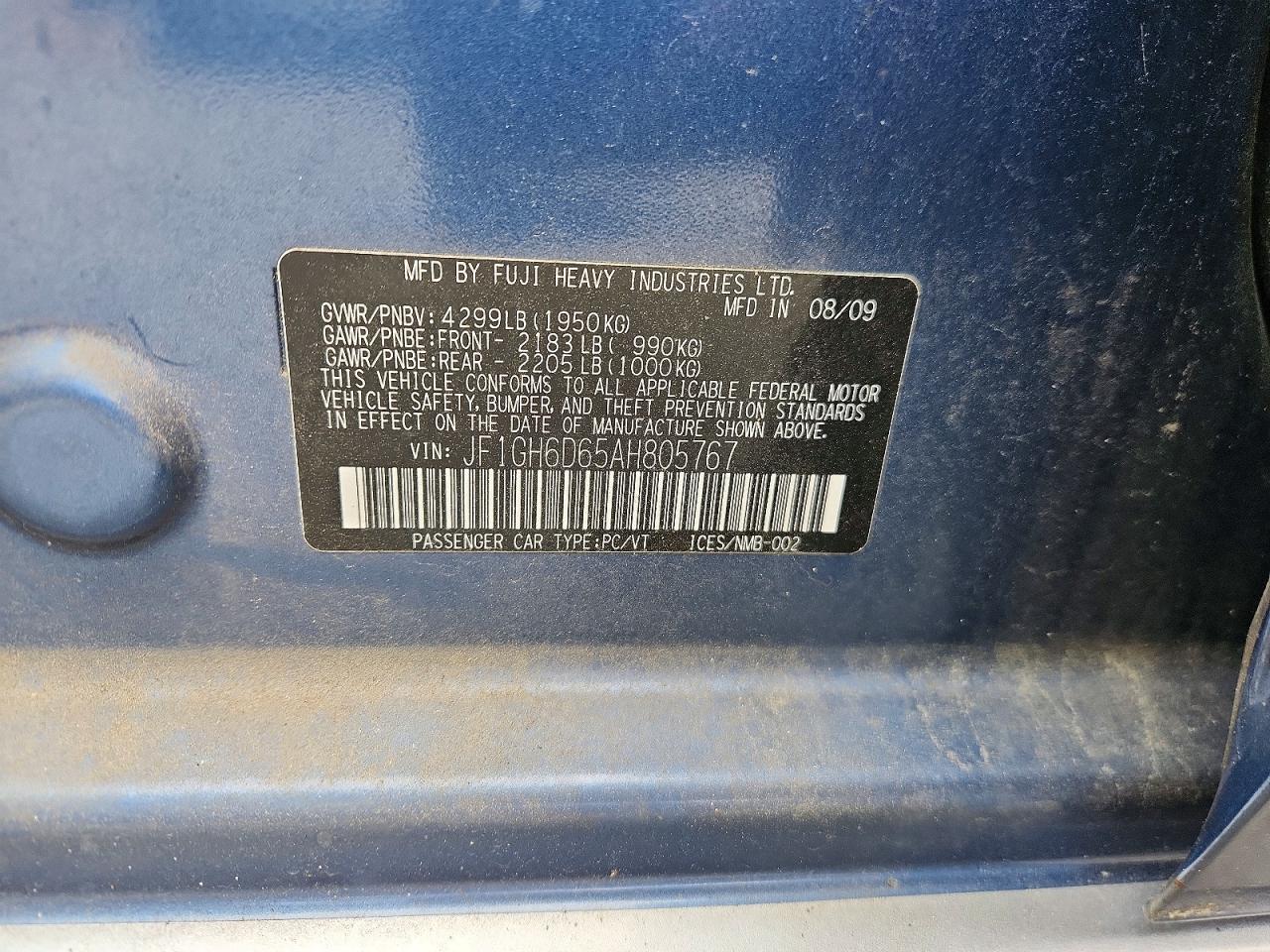 2010 Subaru Impreza Outback Sport Синий vin: JF1GH6D65AH805767