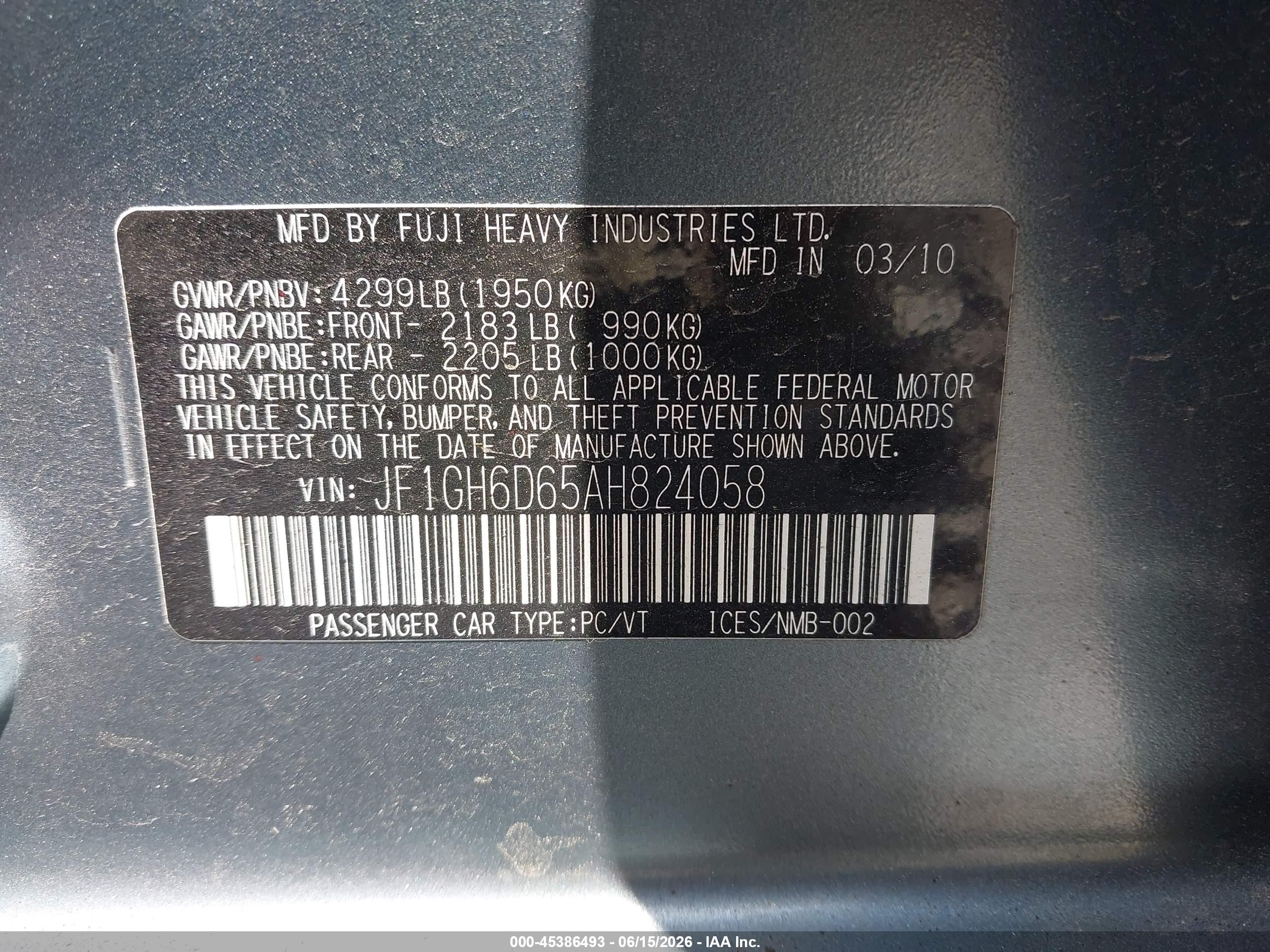 2010 Subaru Impreza Outback Sport   Teal vin: JF1GH6D65AH824058