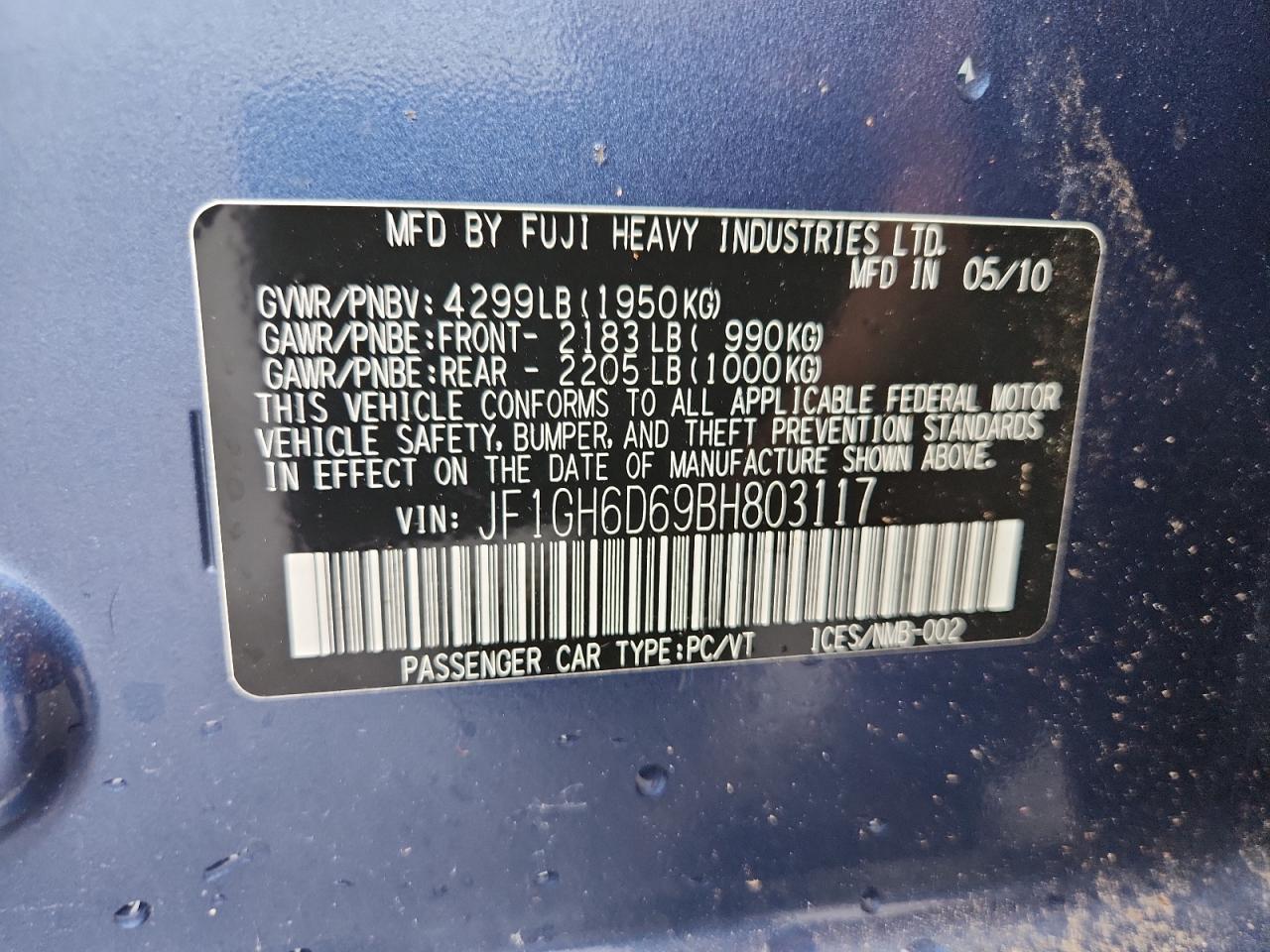 2011 Subaru Impreza Outback Sport Синий vin: JF1GH6D69BH803117