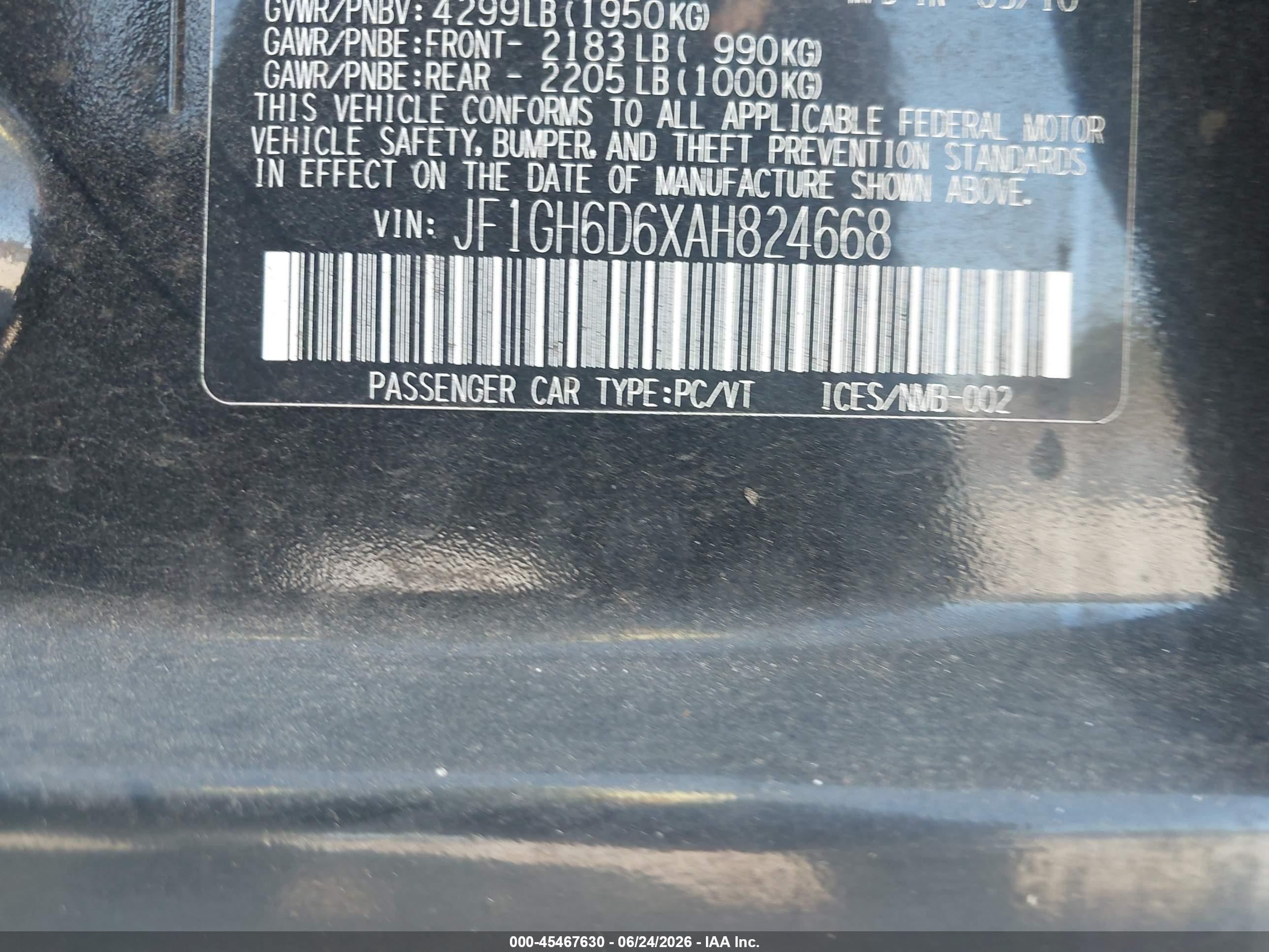 2010 Subaru Impreza Outback Sport   Black vin: JF1GH6D6XAH824668