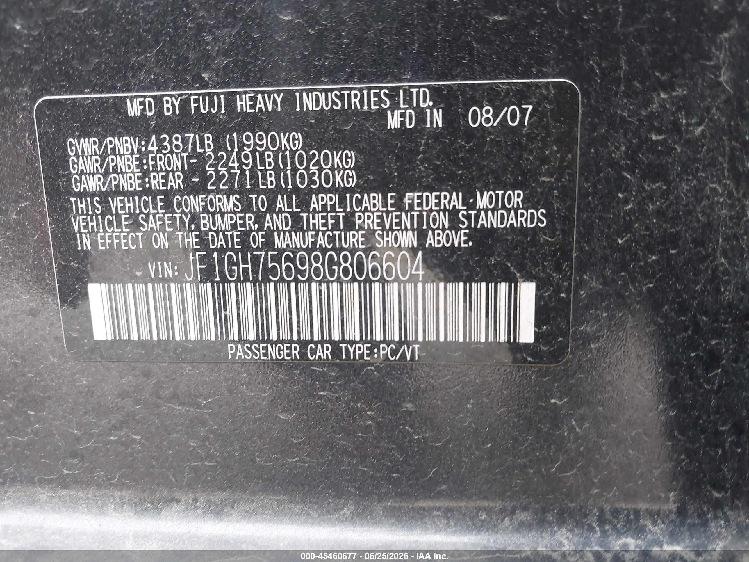 2008 Subaru Impreza Wagon (ny/nj) Wrx W/sat/nav Серый vin: JF1GH75698G806604