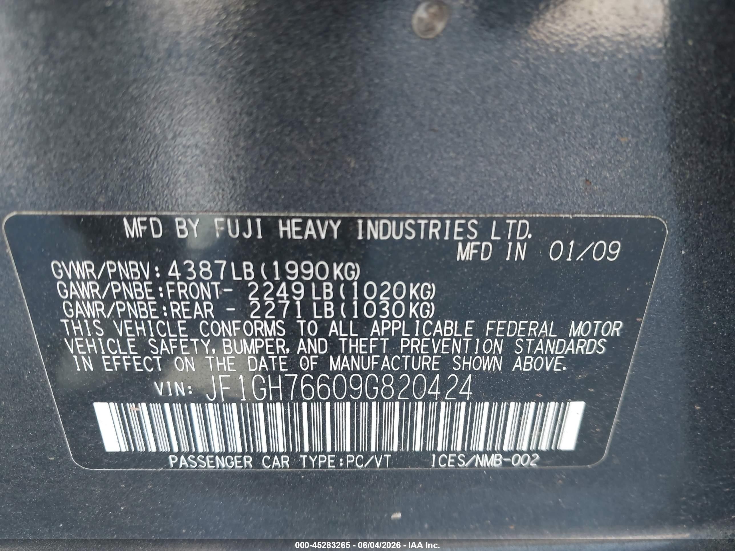 2009 Subaru Impreza Wrx Черный vin: JF1GH76609G820424