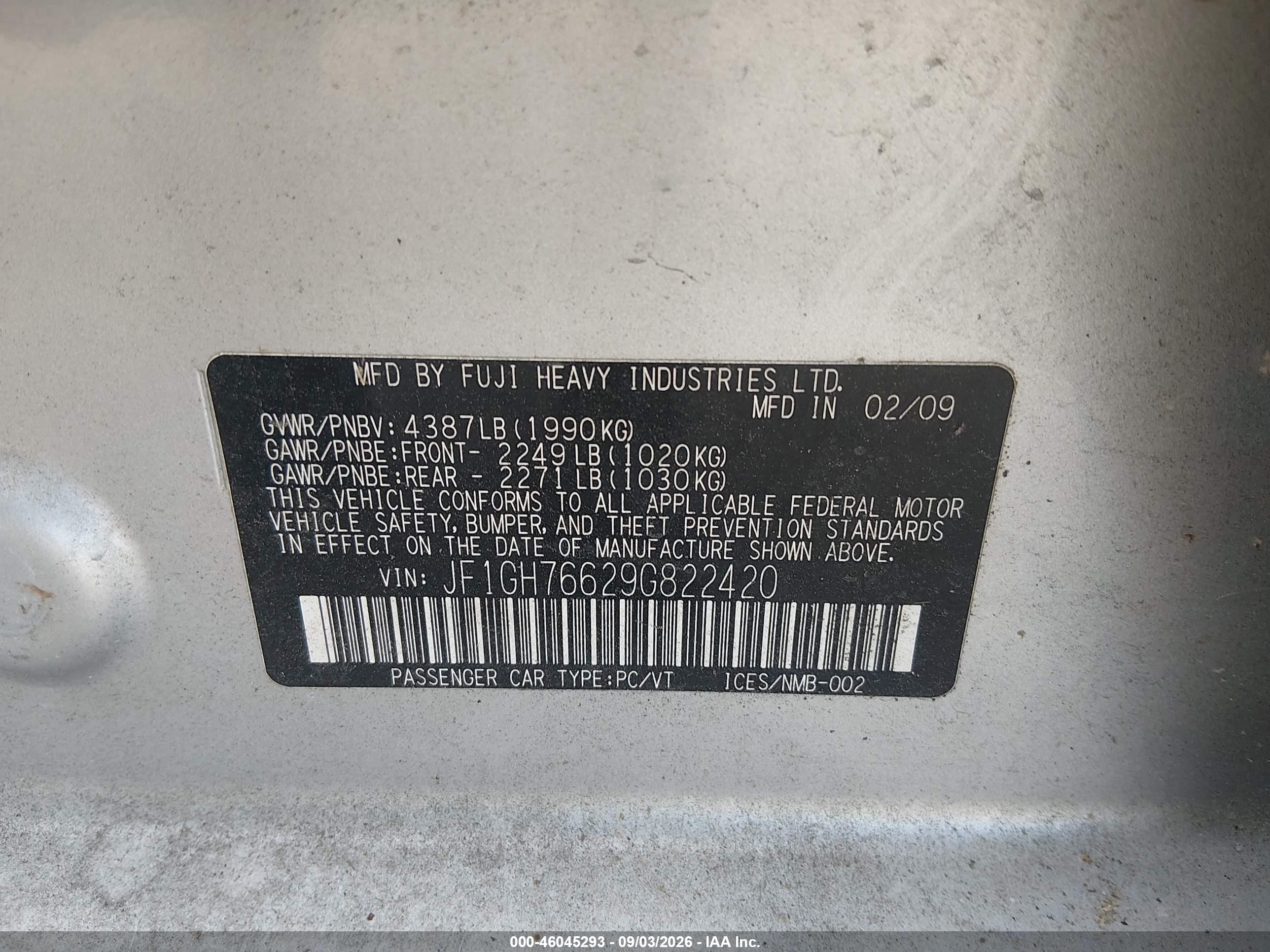 2009 Subaru Impreza Wrx Silver vin: JF1GH76629G822420