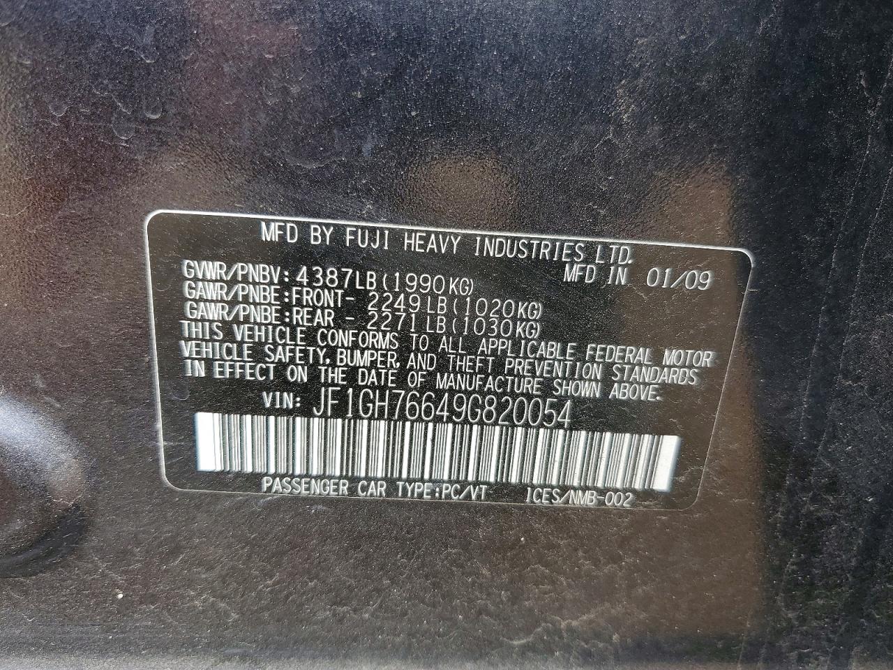 2009 Subaru Impreza Wrx Charcoal vin: JF1GH76649G820054