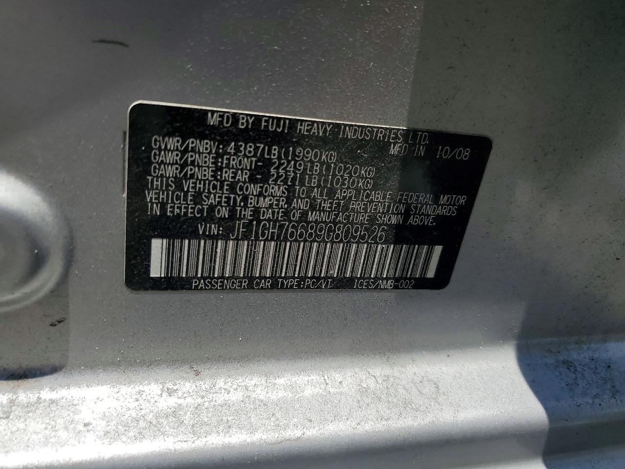 2009 Subaru Impreza Wrx Silver vin: JF1GH76689G809526