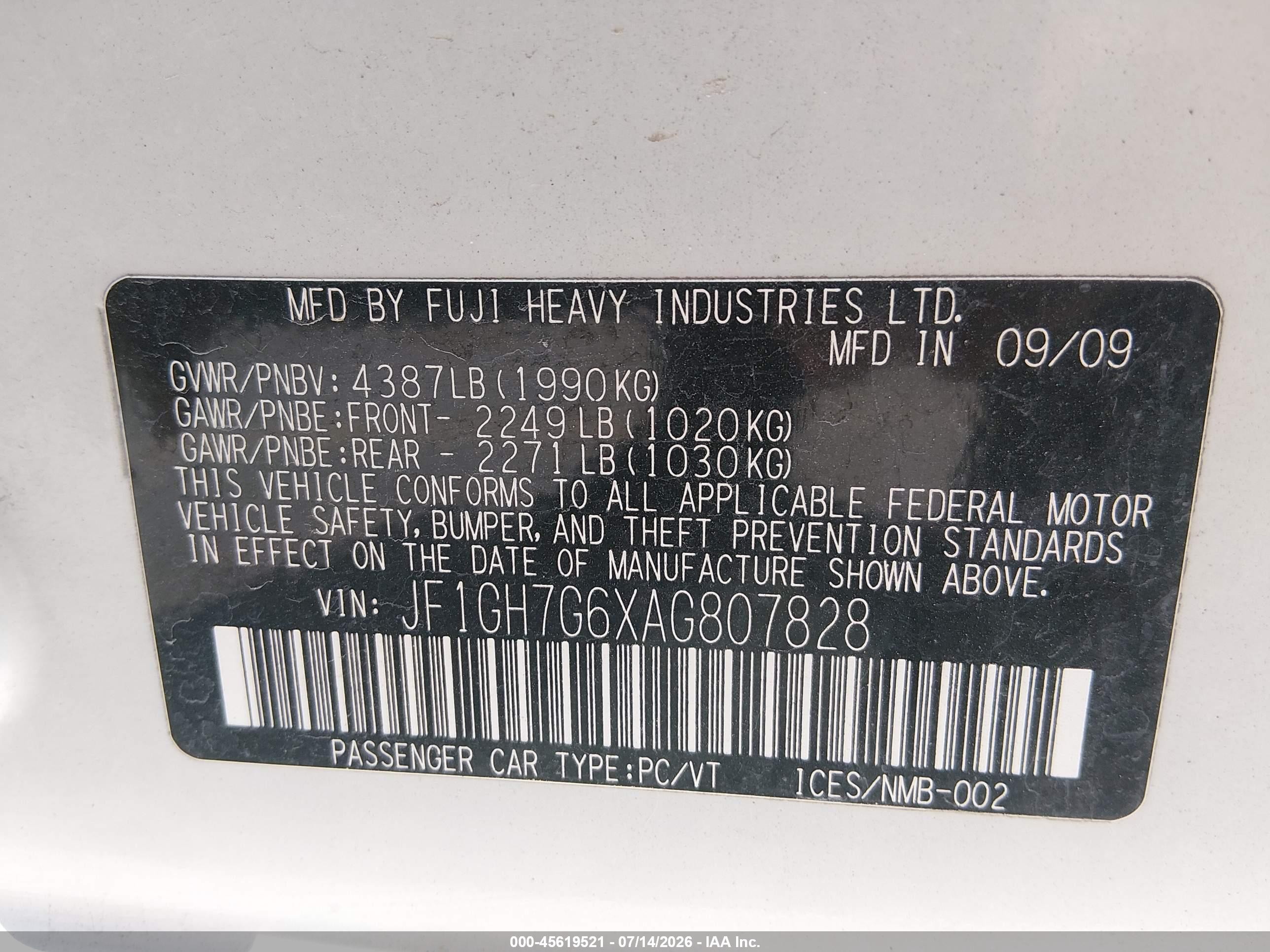 2010 Subaru Impreza Wrx White vin: JF1GH7G6XAG807828