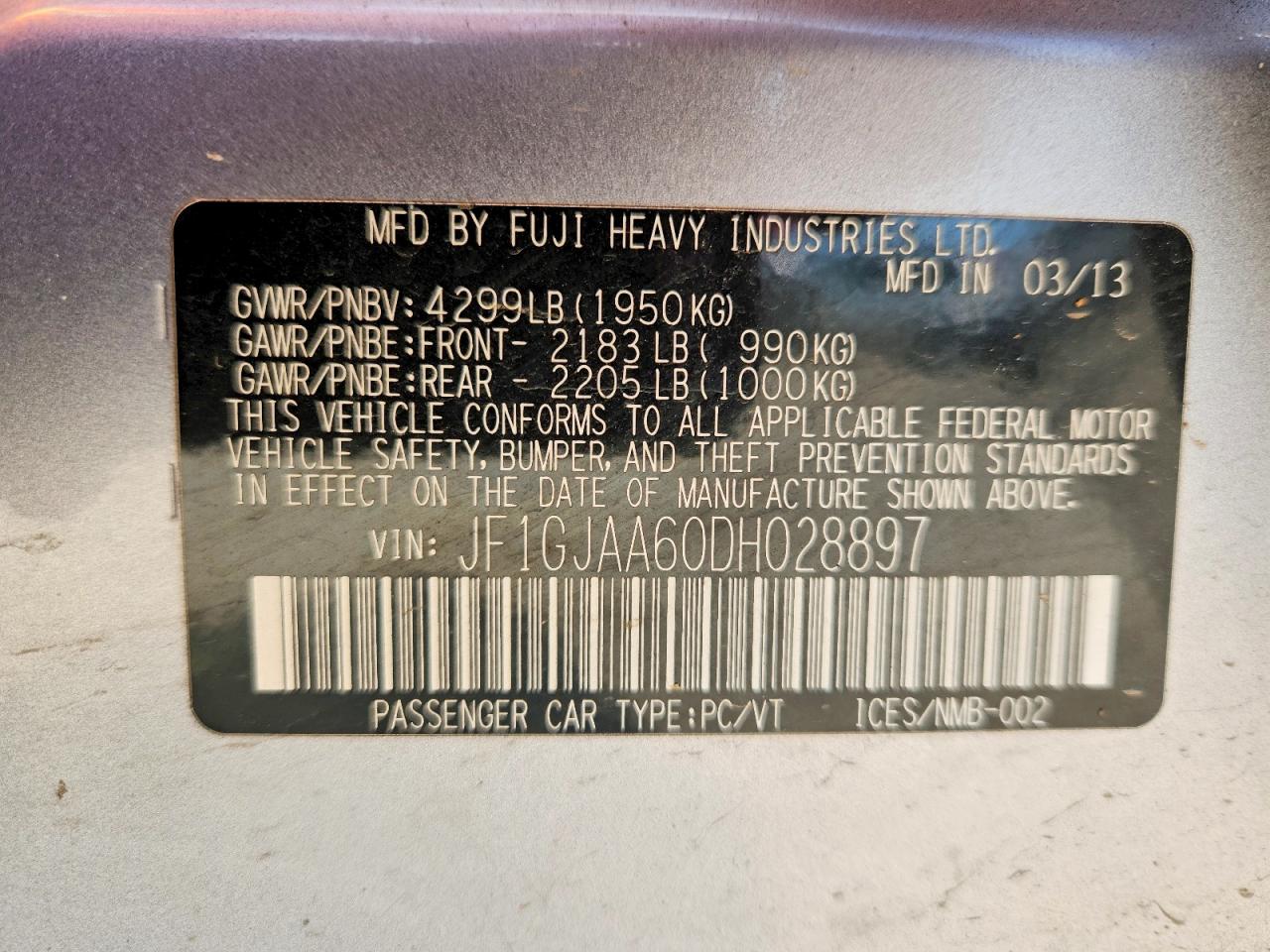 2013 Subaru Impreza Silver vin: JF1GJAA60DH028897