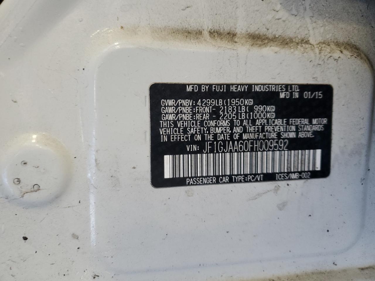 2015 Subaru Impreza White vin: JF1GJAA60FH009592