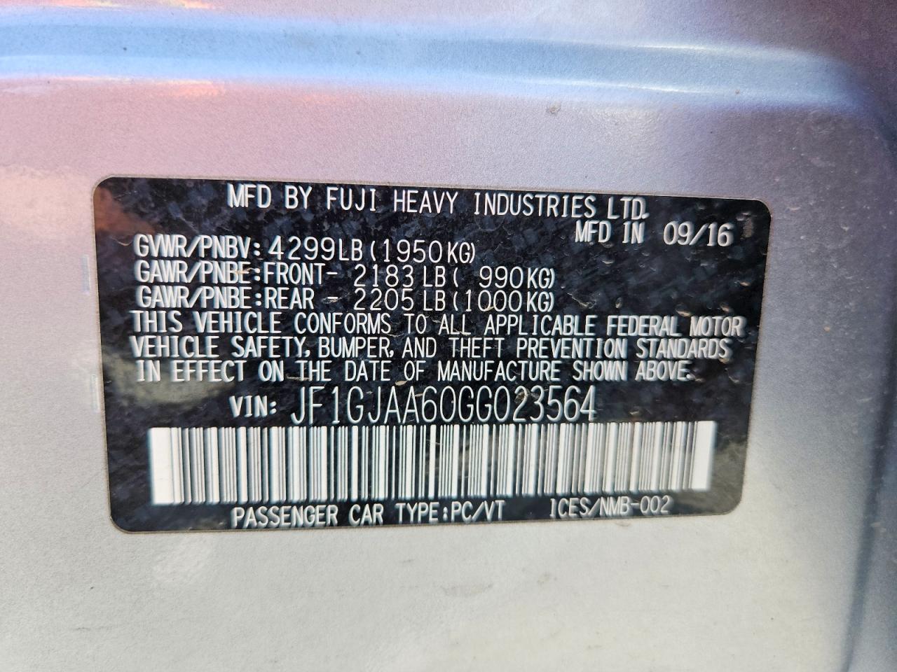 2016 Subaru Impreza Silver vin: JF1GJAA60GG023564
