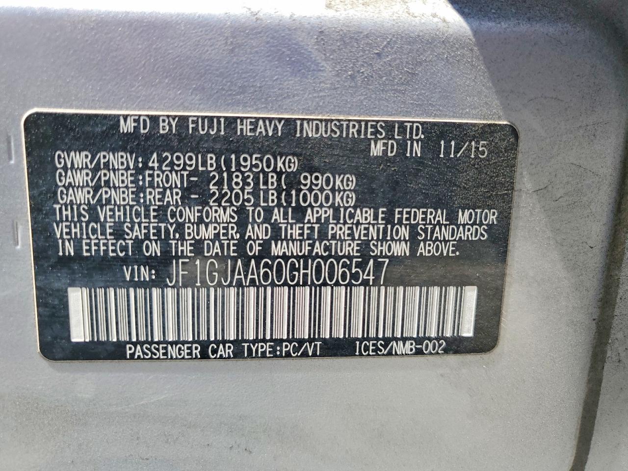 2016 Subaru Impreza Silver vin: JF1GJAA60GH006547