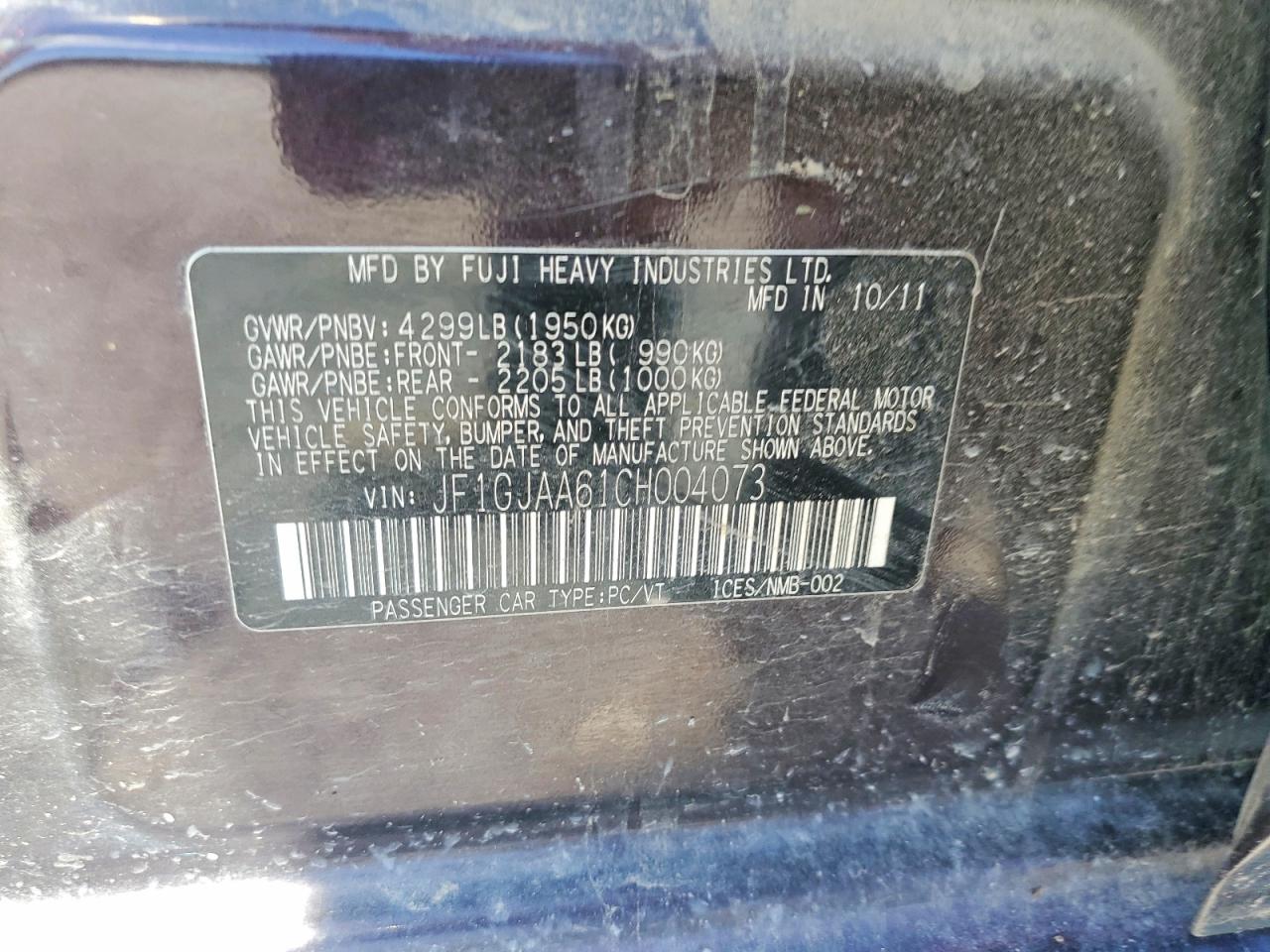 2012 Subaru Impreza Фиолетовый vin: JF1GJAA61CH004073