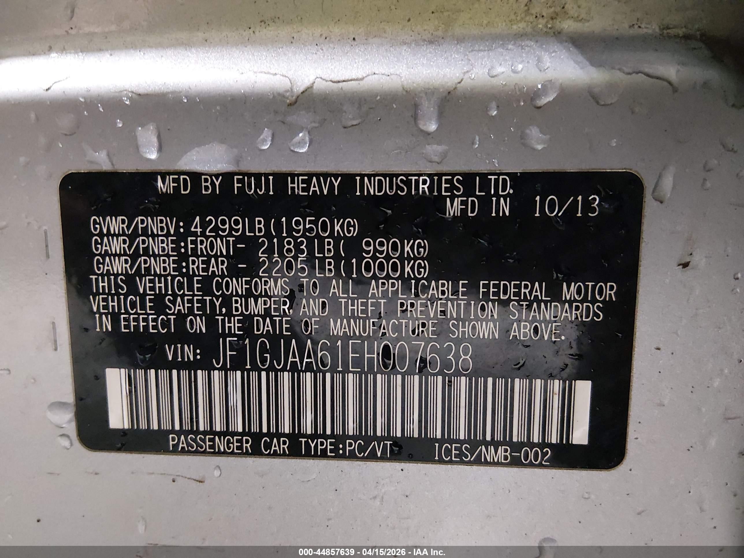 2014 Subaru Impreza 2.0i Silver vin: JF1GJAA61EH007638
