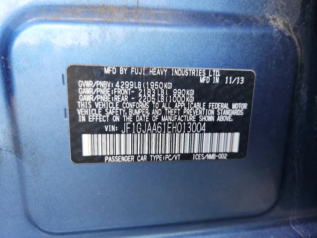 2014 Subaru Impreza Синий vin: JF1GJAA61EH013004