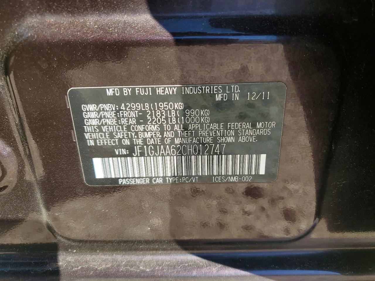 2012 Subaru Impreza Purple vin: JF1GJAA62CH012747
