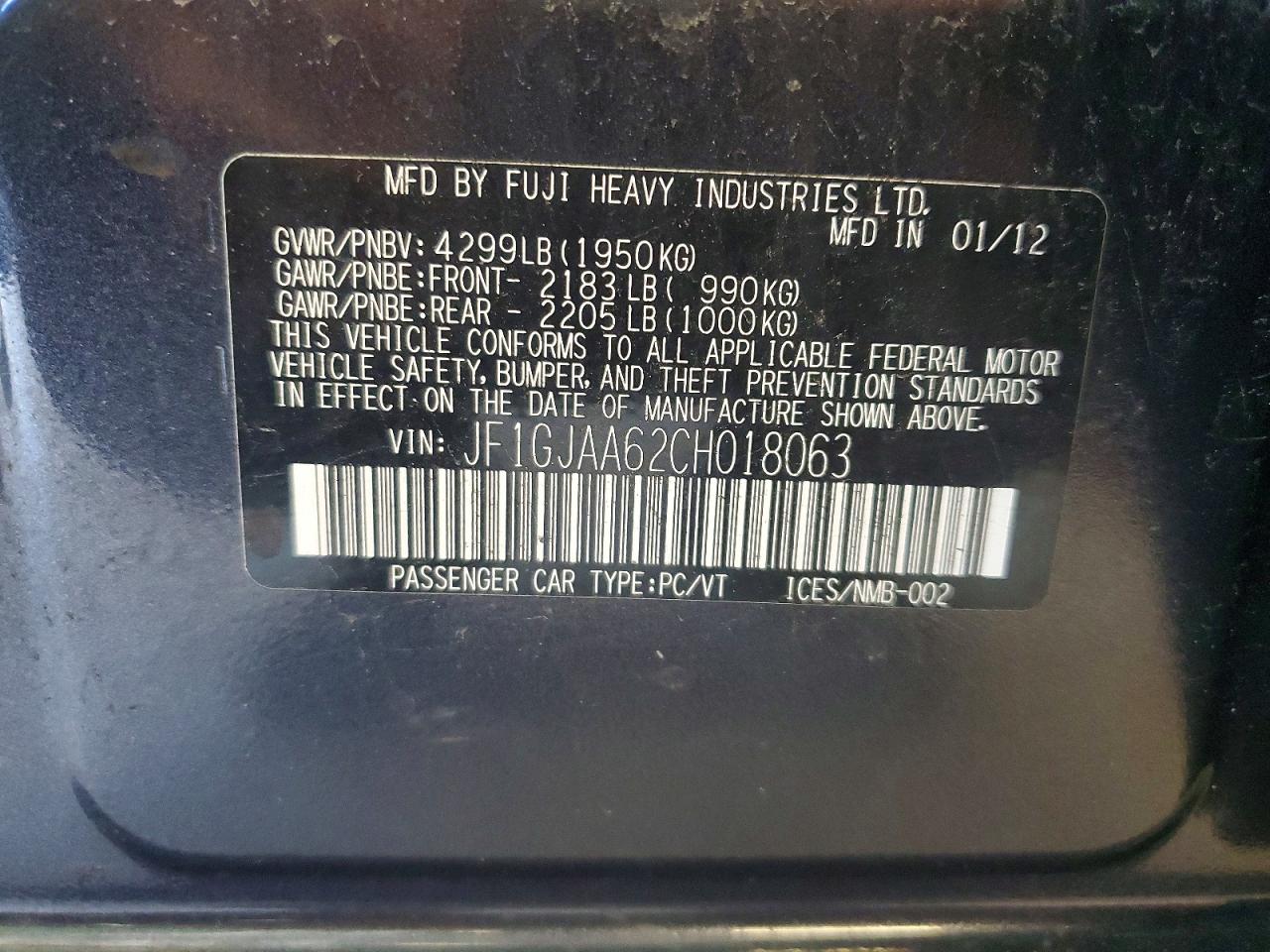 2012 Subaru Impreza Gray vin: JF1GJAA62CH018063