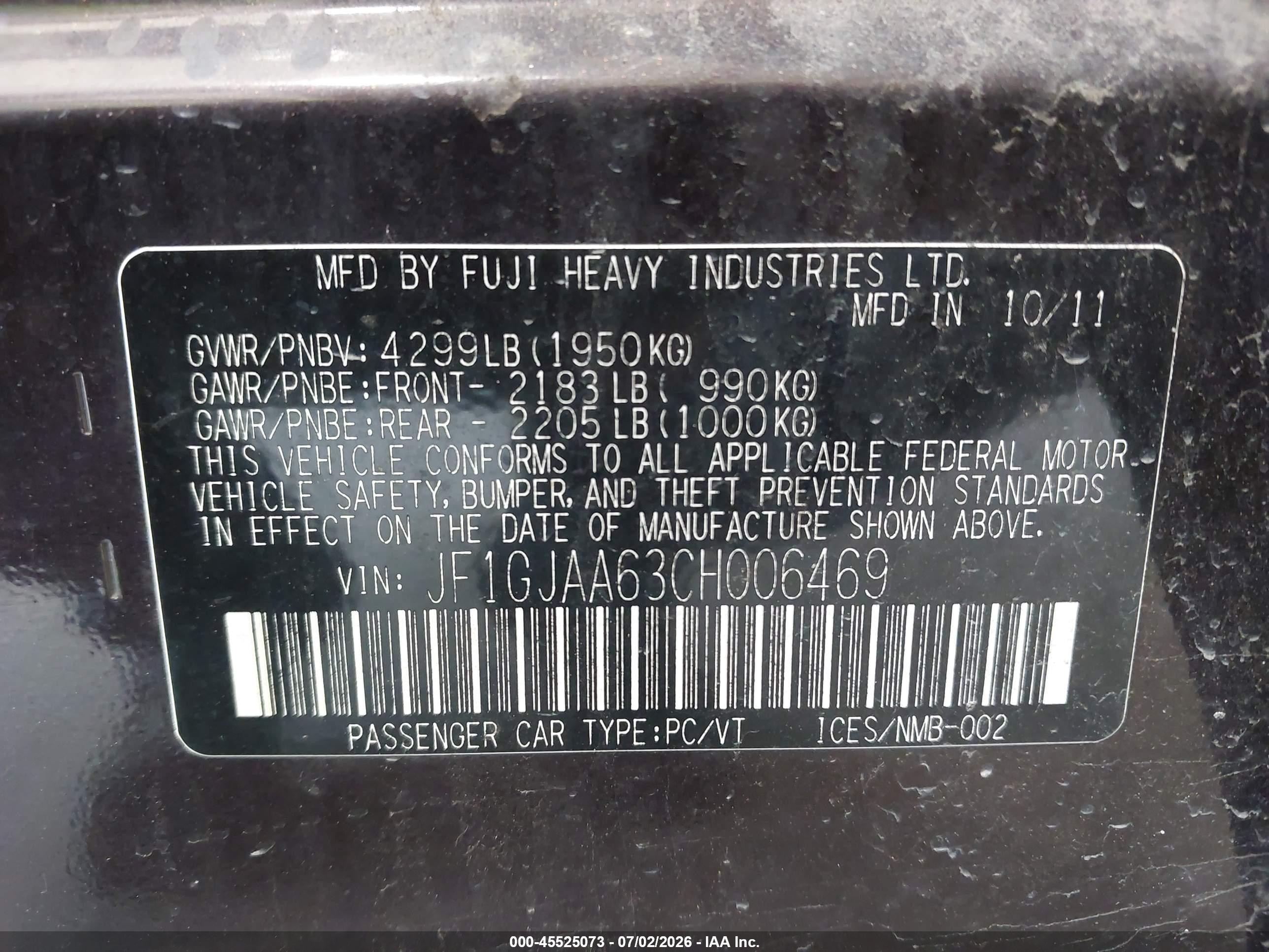 2012 Subaru Impreza 2.0i Purple vin: JF1GJAA63CH006469