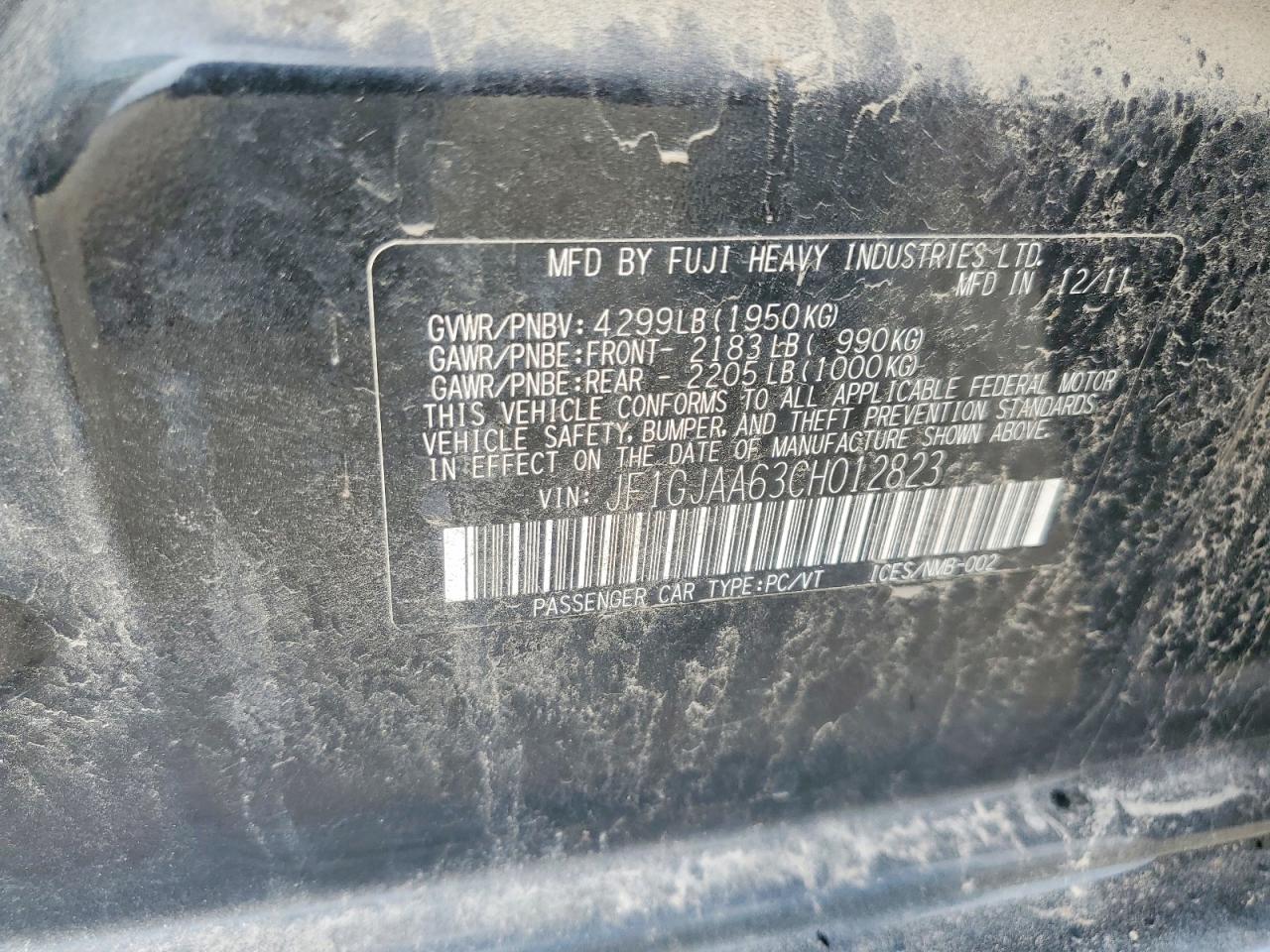 2012 Subaru Impreza Black vin: JF1GJAA63CH012823
