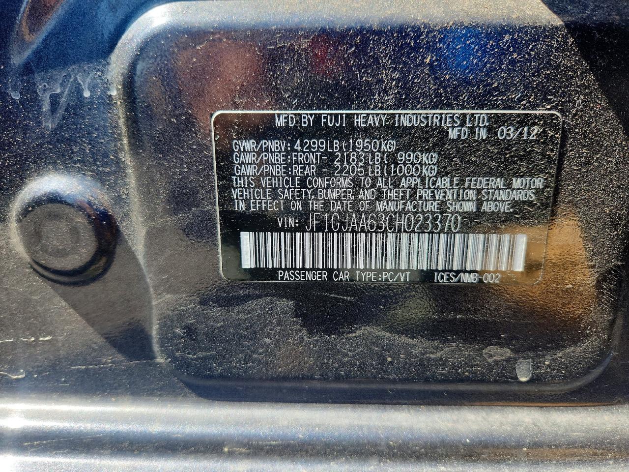 2012 Subaru Impreza Gray vin: JF1GJAA63CH023370