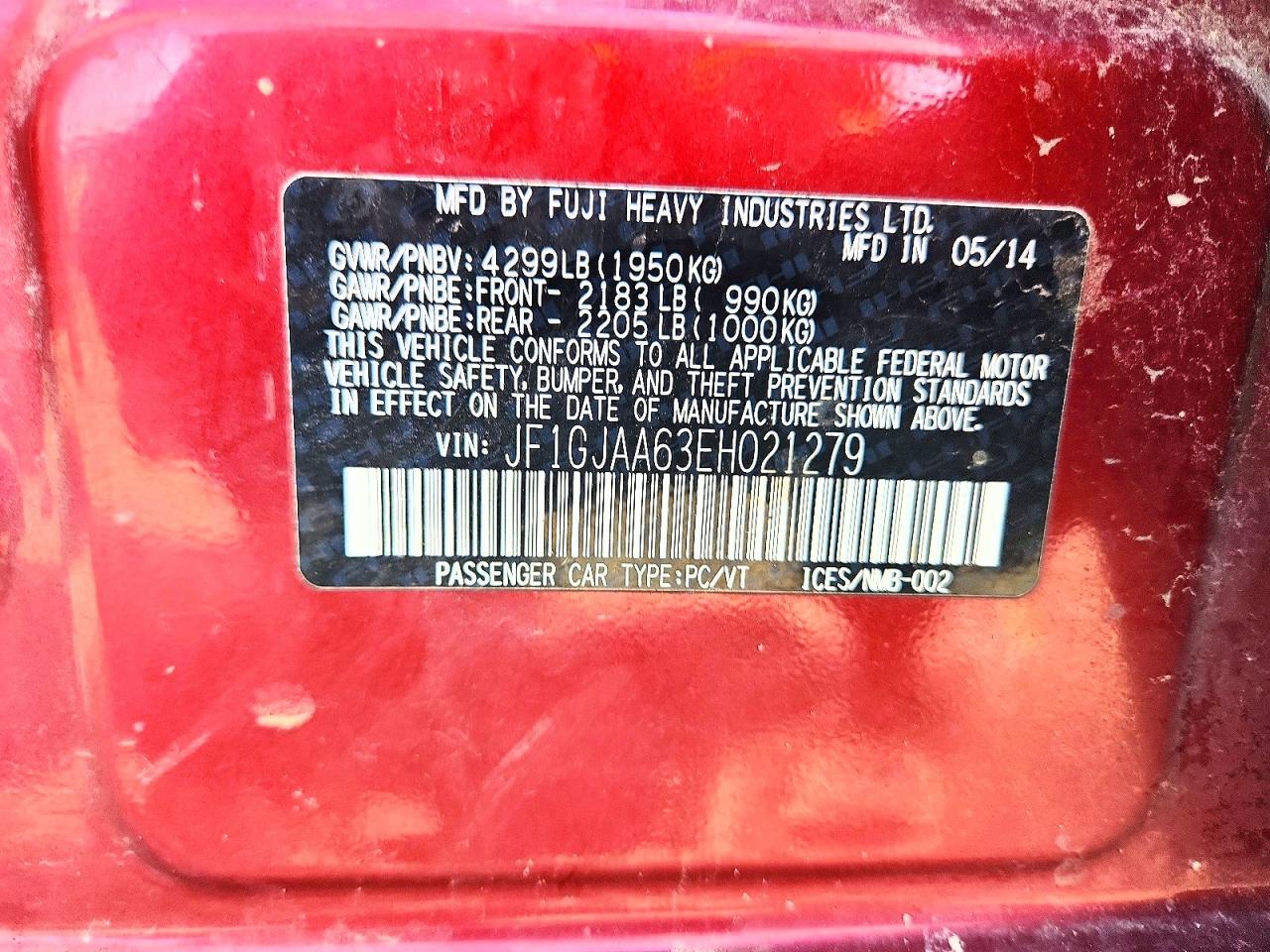 2014 Subaru Impreza Maroon vin: JF1GJAA63EH021279
