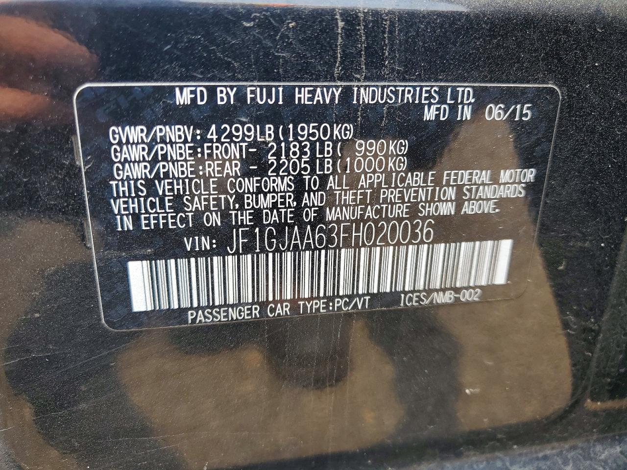 2015 Subaru Impreza Black vin: JF1GJAA63FH020036