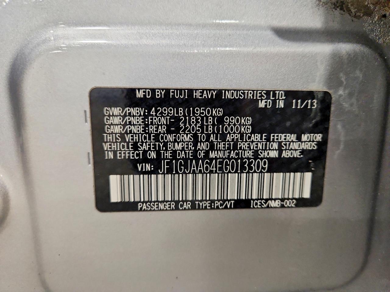 2014 Subaru Impreza Silver vin: JF1GJAA64EG013309