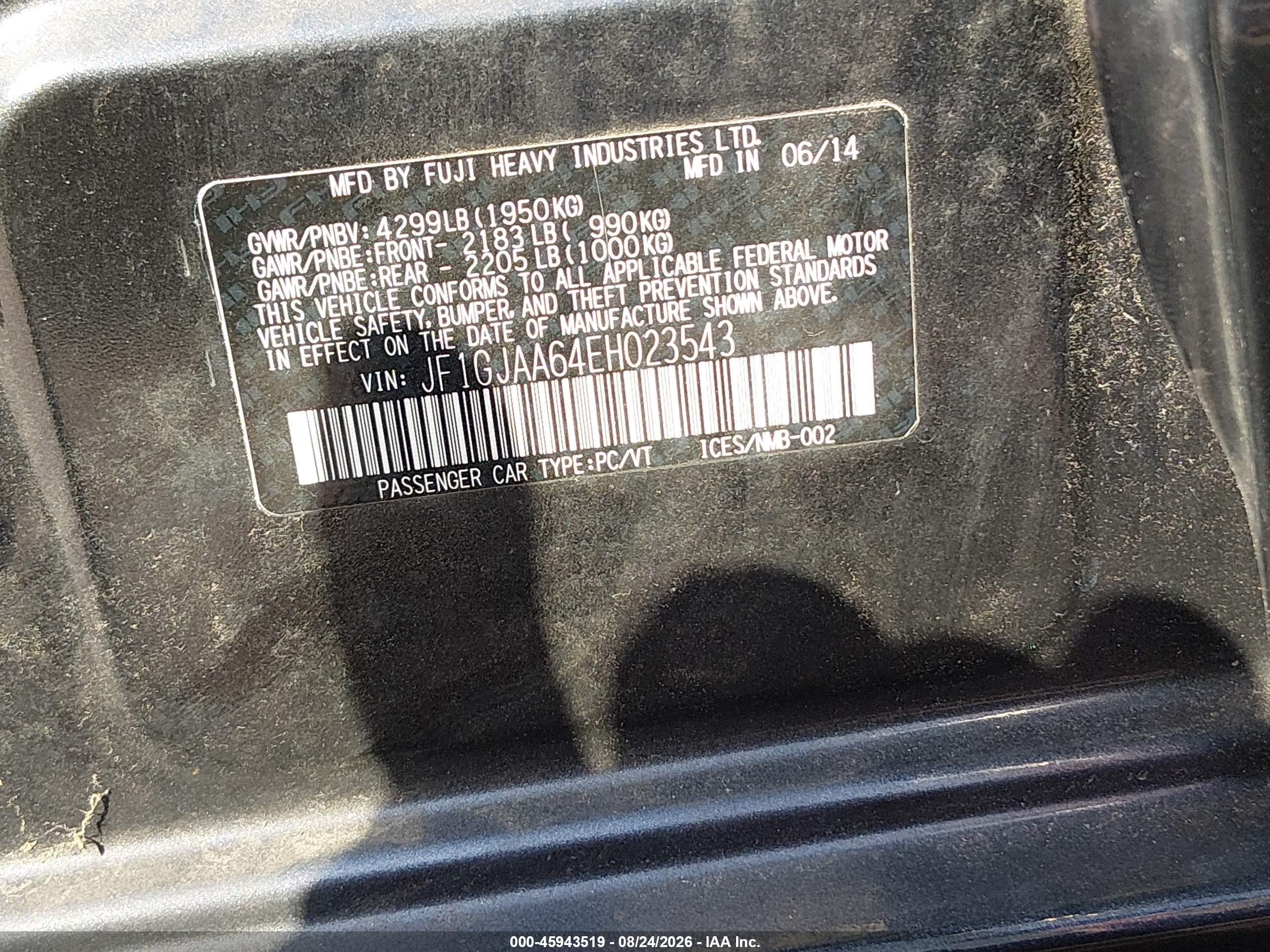 2014 Subaru Impreza 2.0i Серый vin: JF1GJAA64EH023543