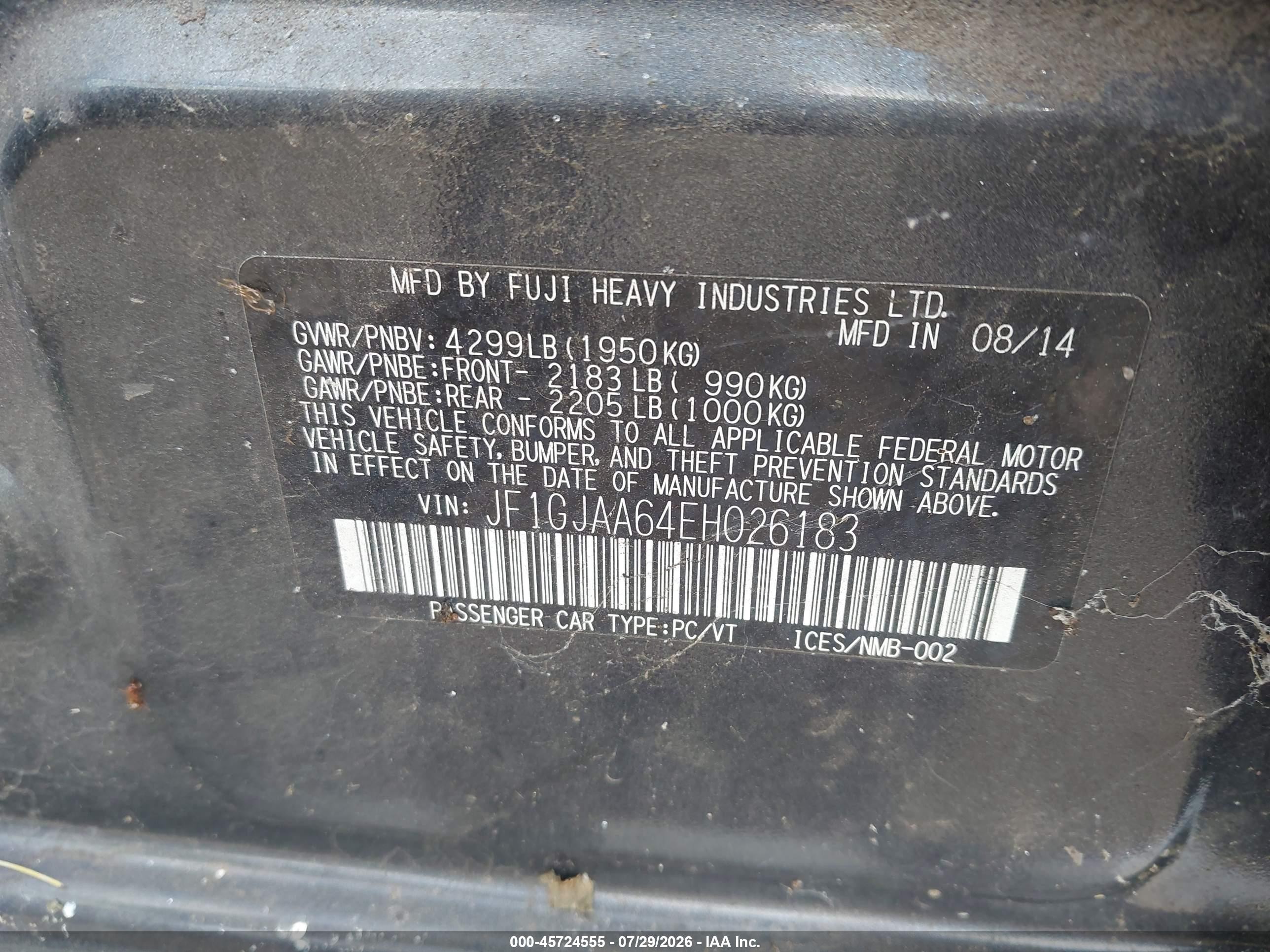 2014 Subaru Impreza 2.0i Black vin: JF1GJAA64EH026183
