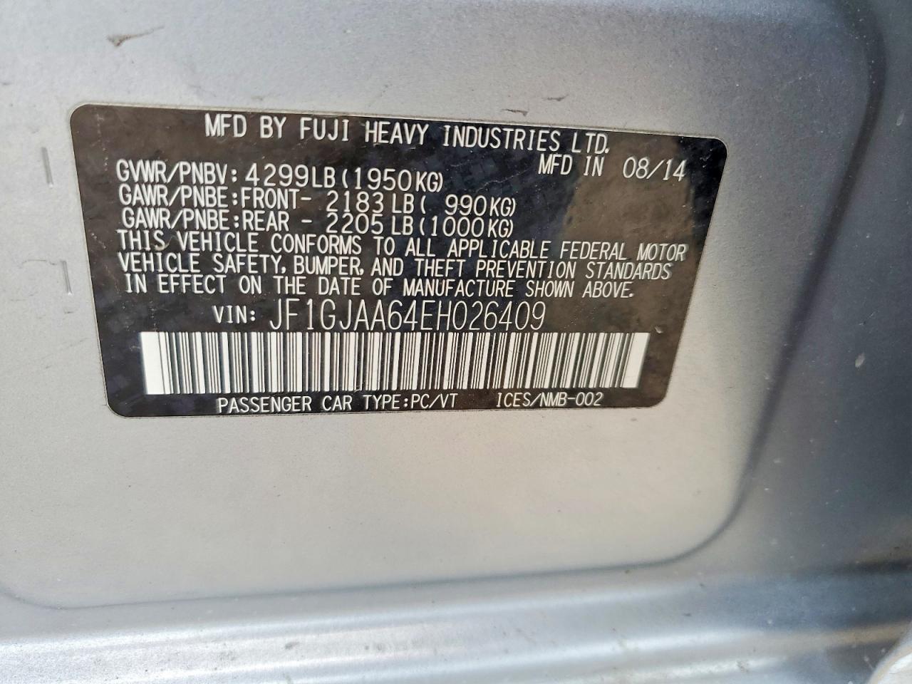 2014 Subaru Impreza Gray vin: JF1GJAA64EH026409
