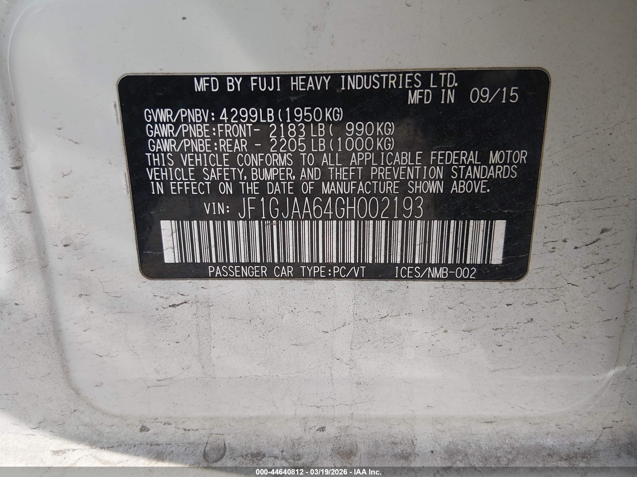 2016 Subaru Impreza 2.0i White vin: JF1GJAA64GH002193