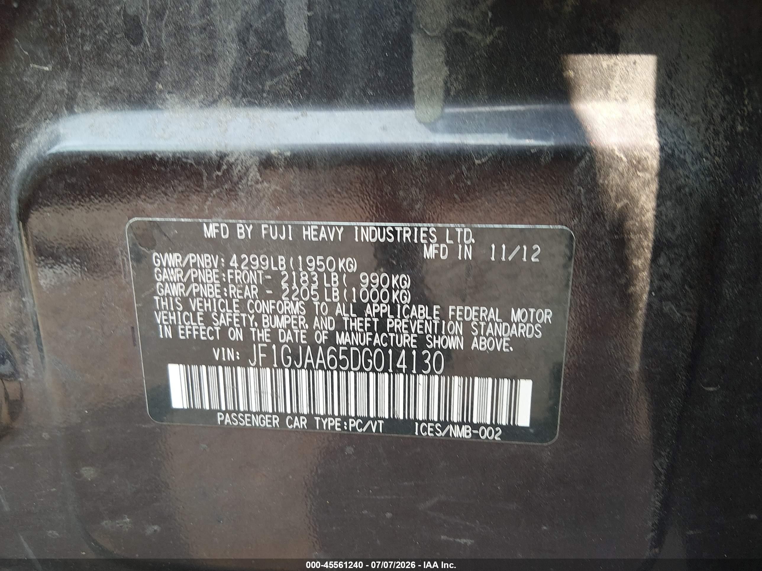 2013 Subaru Impreza 2.0i Maroon vin: JF1GJAA65DG014130