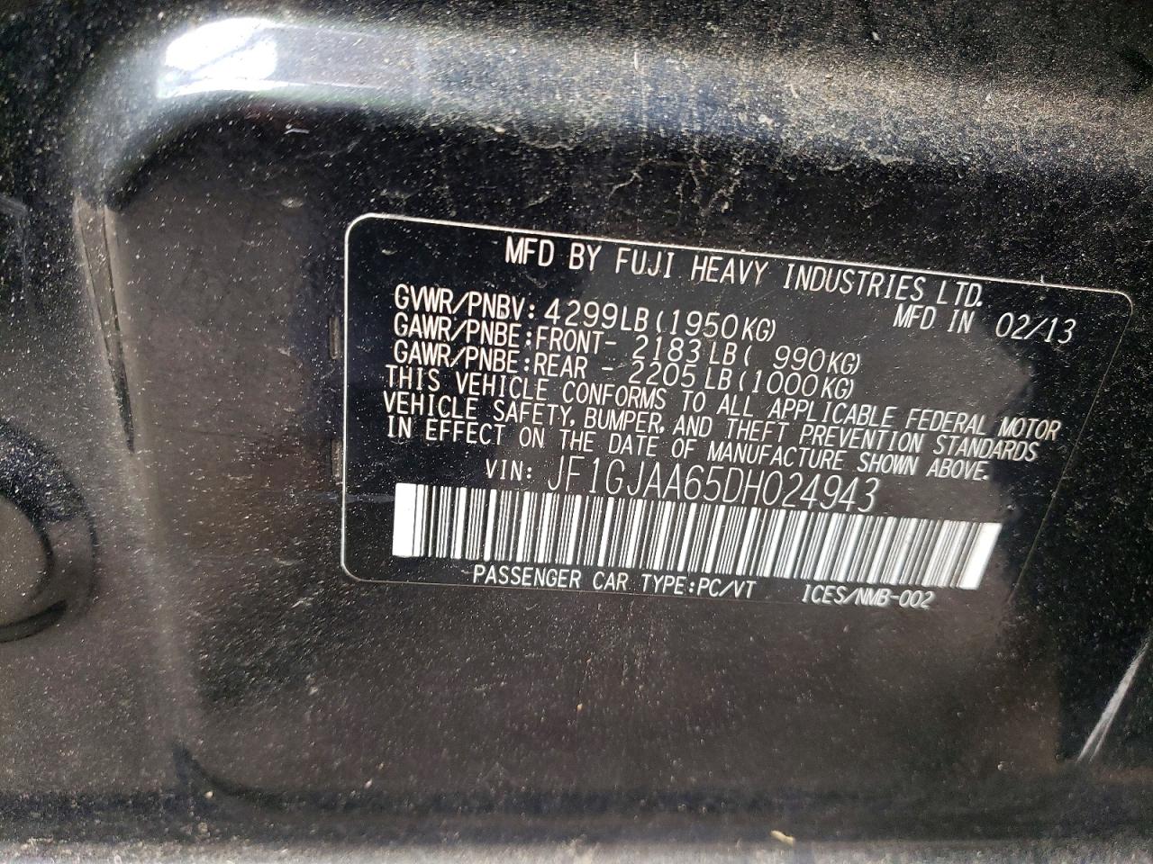 2013 Subaru Impreza Black vin: JF1GJAA65DH024943