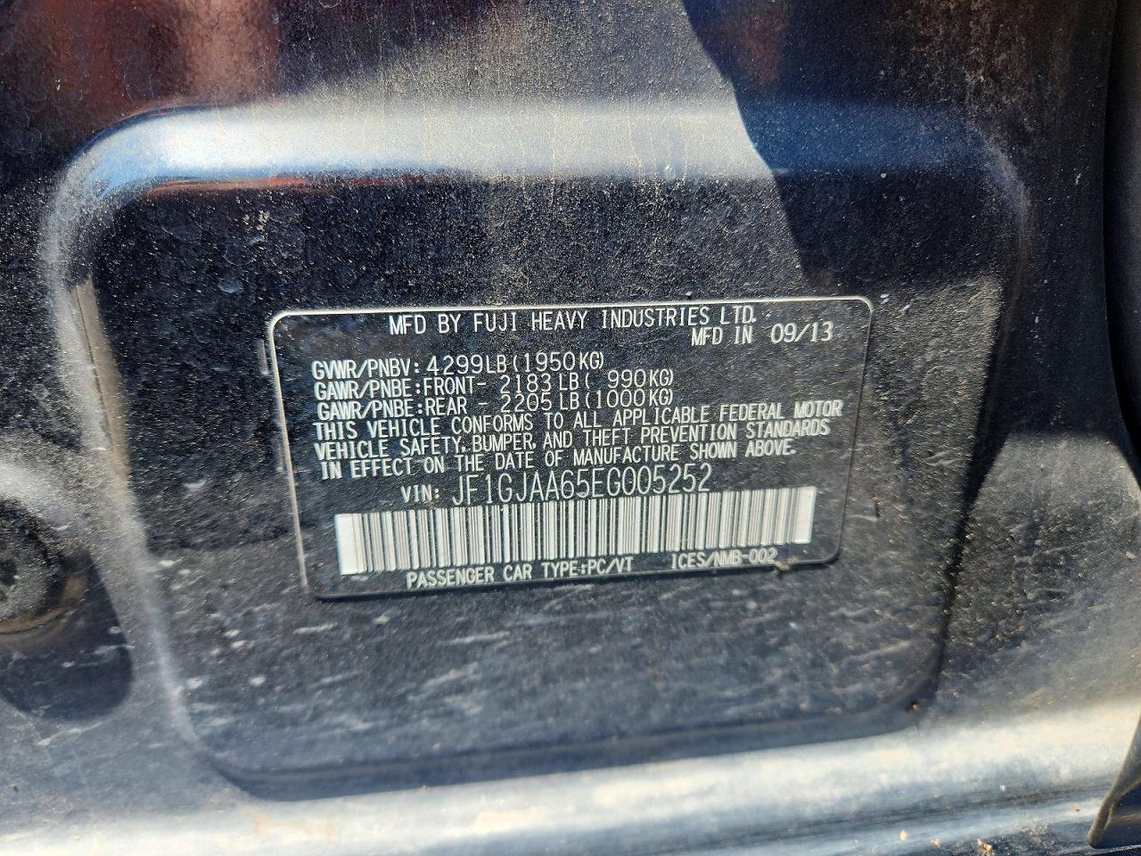 2014 Subaru Impreza Black vin: JF1GJAA65EG005252
