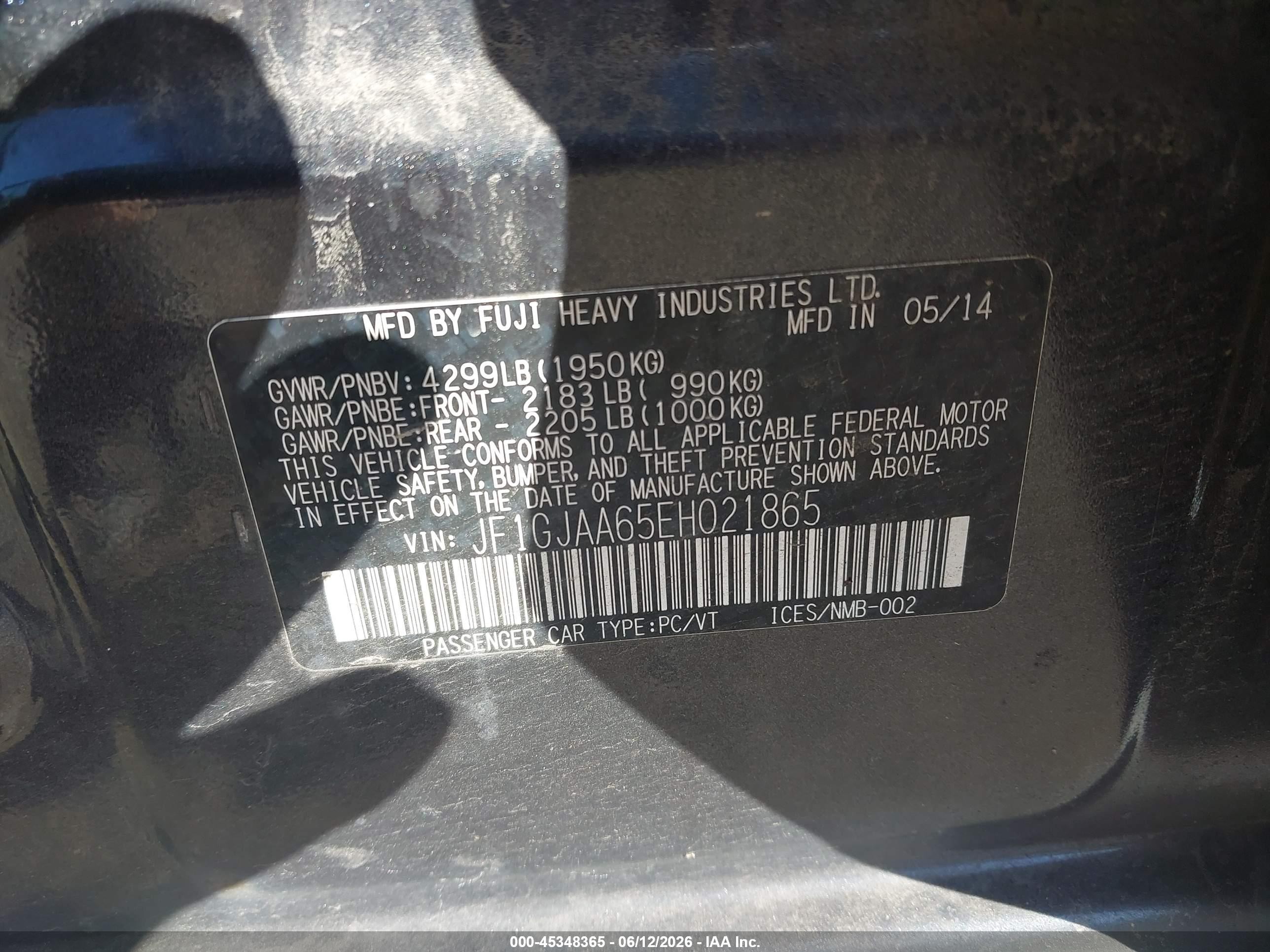 2014 Subaru Impreza 2.0i Gray vin: JF1GJAA65EH021865