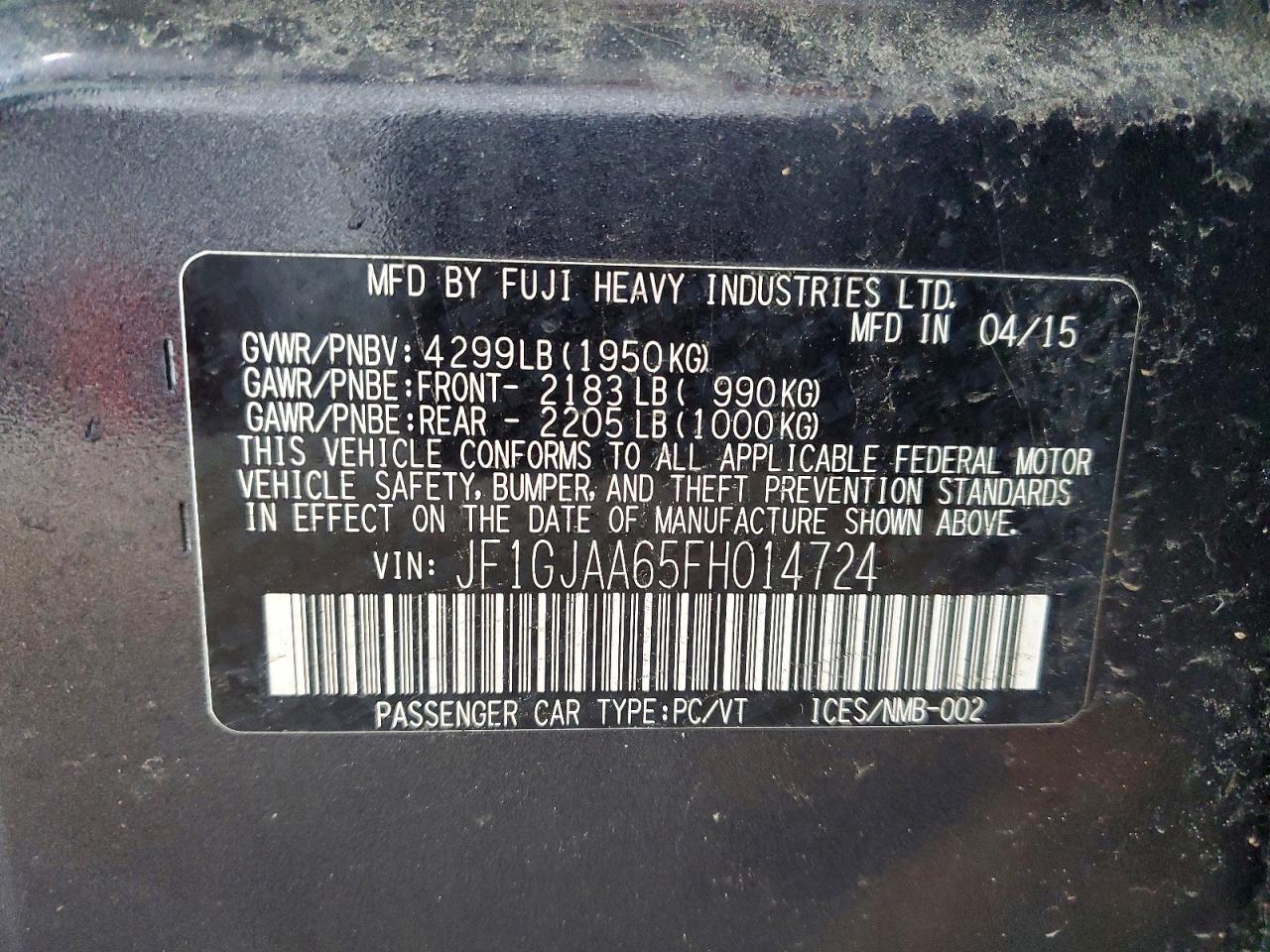 2015 Subaru Impreza Gray vin: JF1GJAA65FH014724