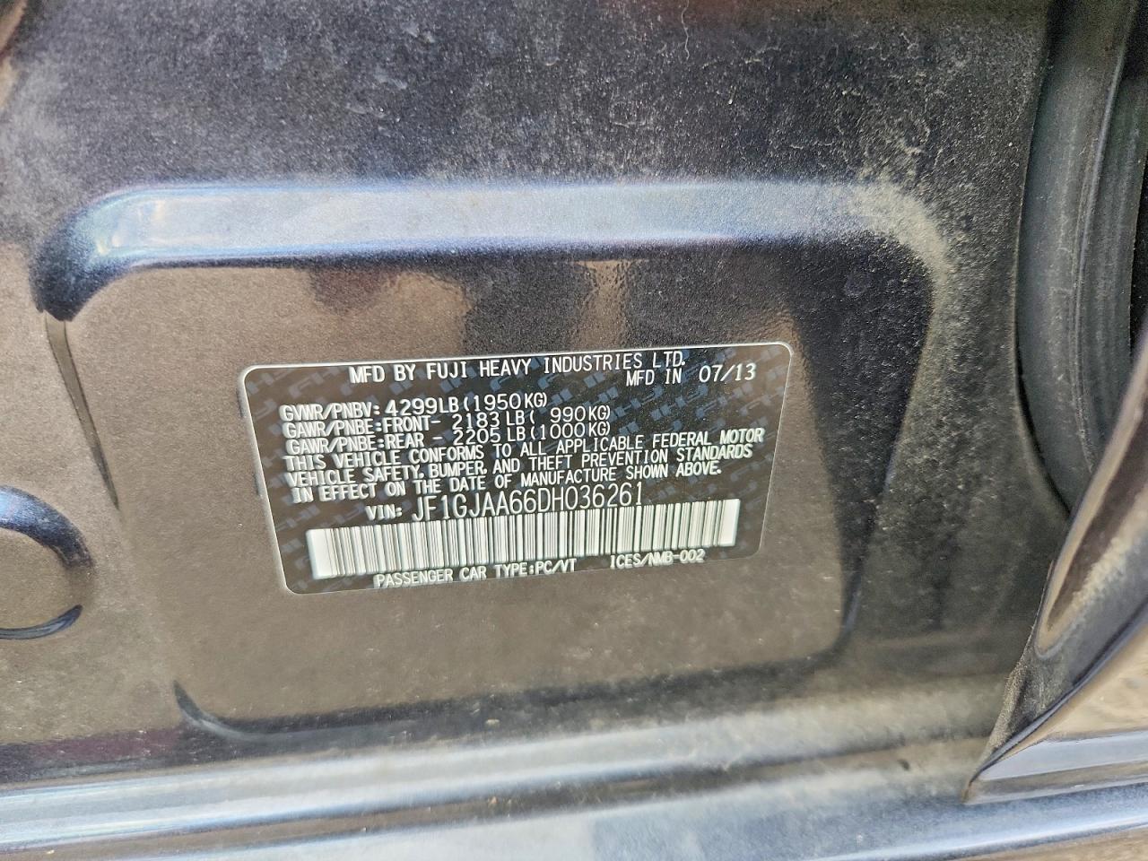 2013 Subaru Impreza Gray vin: JF1GJAA66DH036261