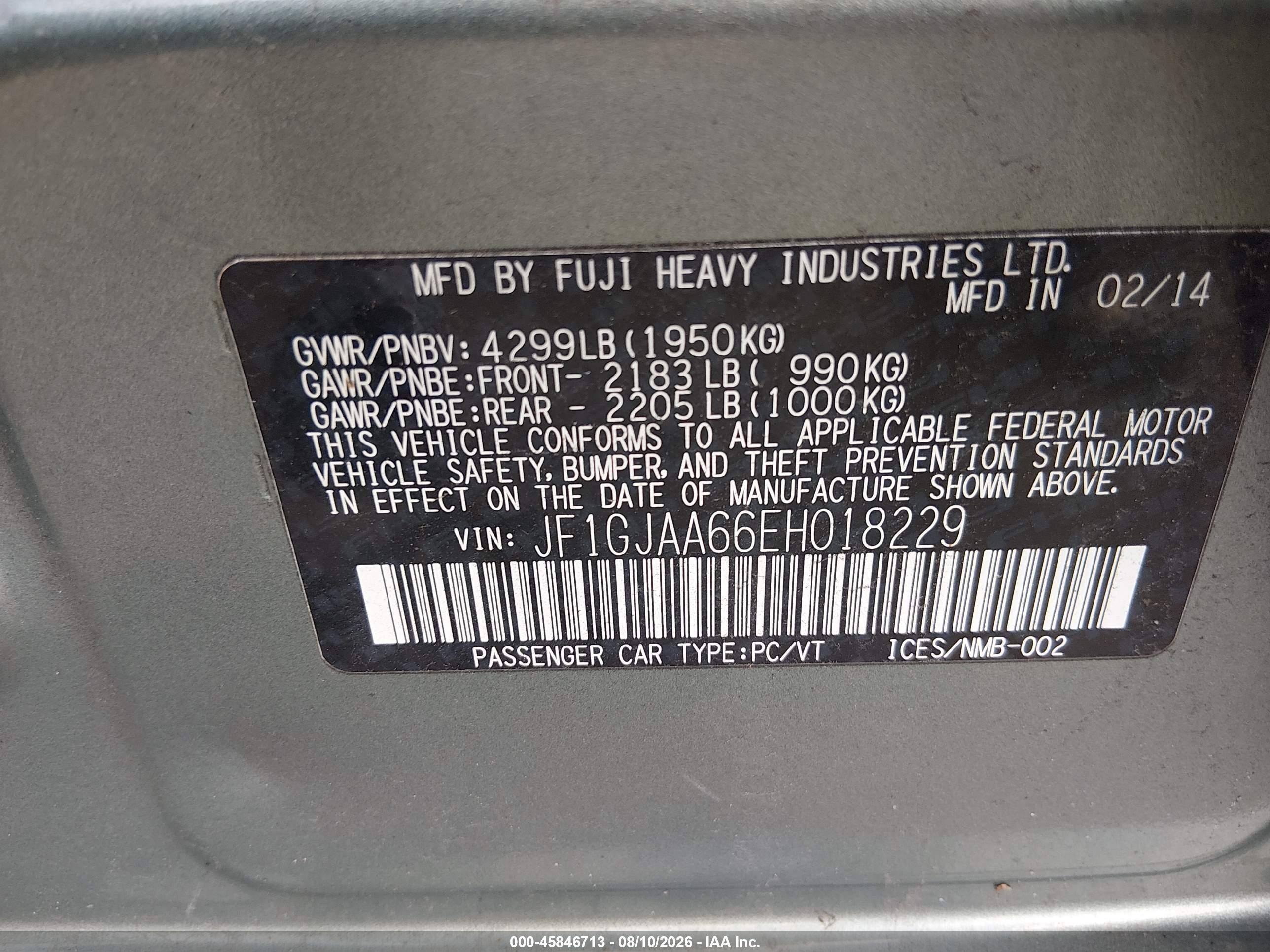 2014 Subaru Impreza 2.0i Green vin: JF1GJAA66EH018229