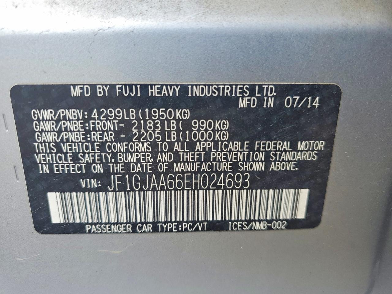 2014 Subaru Impreza Серебряный vin: JF1GJAA66EH024693