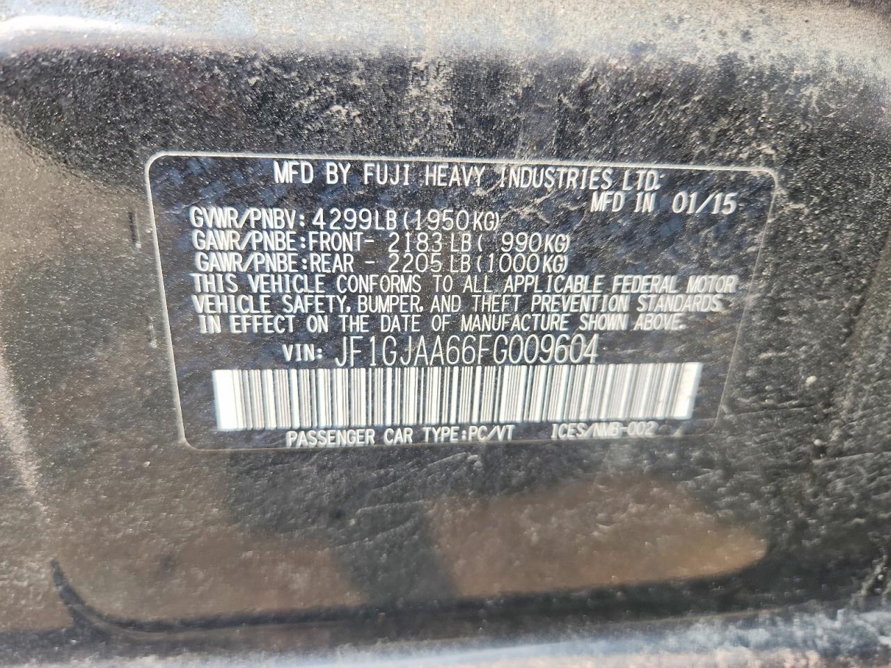 2015 Subaru Impreza Black vin: JF1GJAA66FG009604